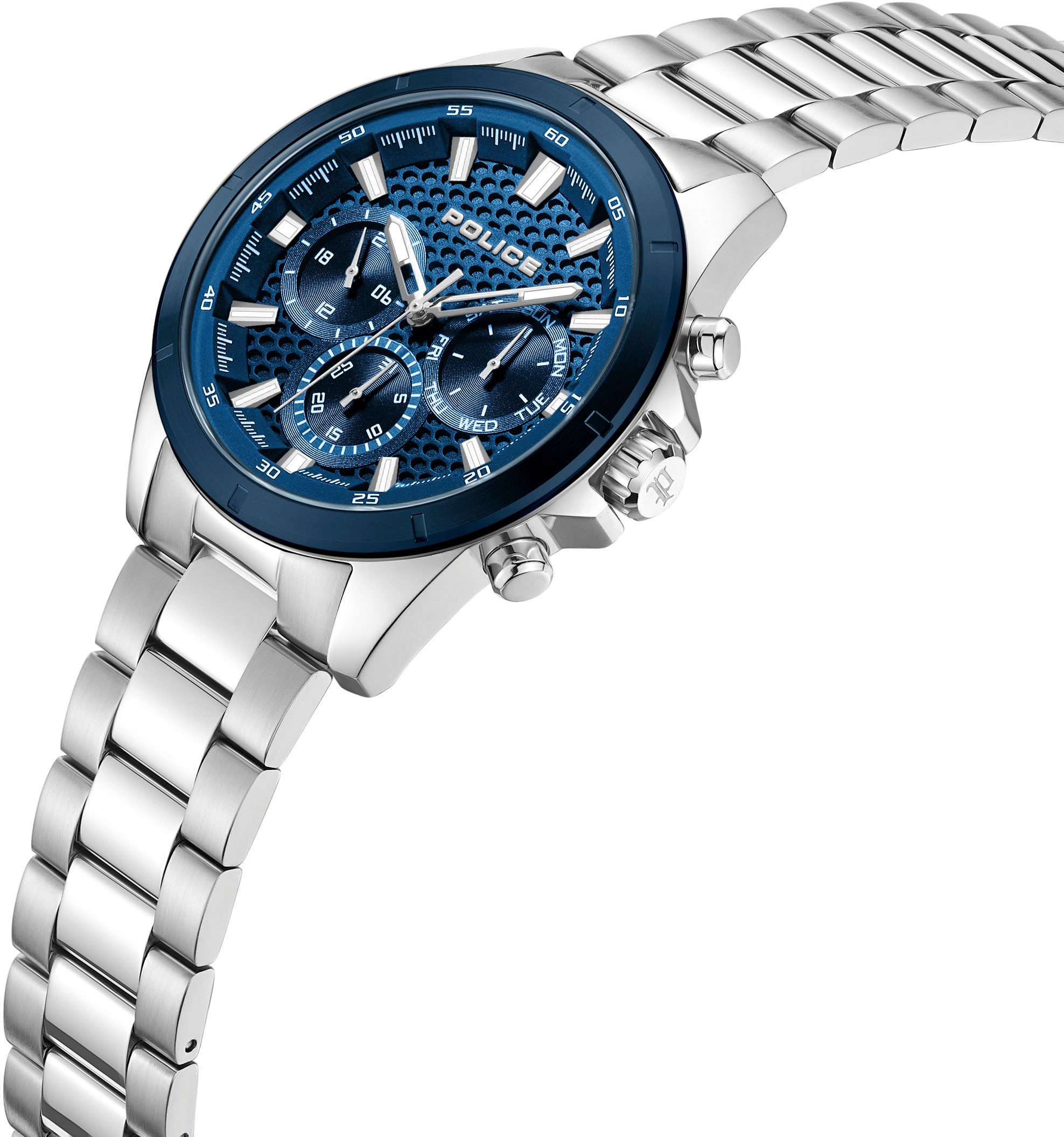 Police Multifunktionsuhr MOTION PEWJK2204109, Quarzuhr, Armbanduhr, Herrenuhr, Edelstahlarmband, analog, Wochentag