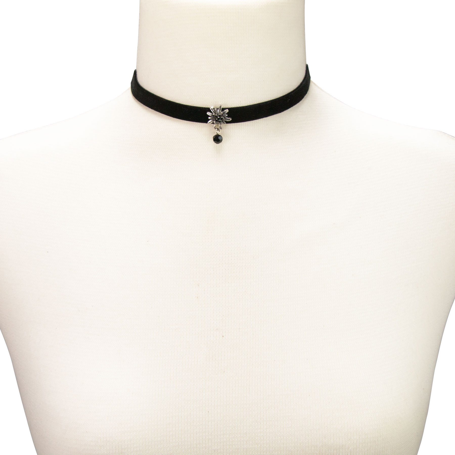 Alpenflüstern Choker Trachten-Samt-Kropfband Strass-Edelweiß Perle (schwarz), - nostalgische Trachtenkette enganliegend, Kropfkette elastisch, Damen – Bild 5 von 5