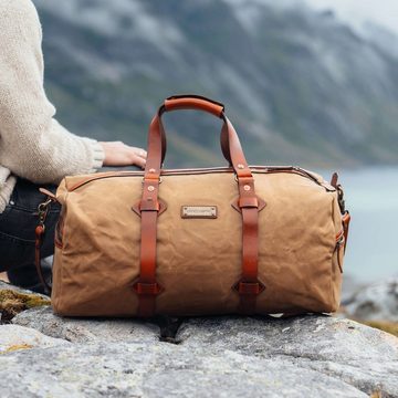 DRAKENSBERG Reisetasche Weekender »Cody« Khaki-Sand, wetterfeste Vintage Sportasche aus gewachstem Canvas und Leder