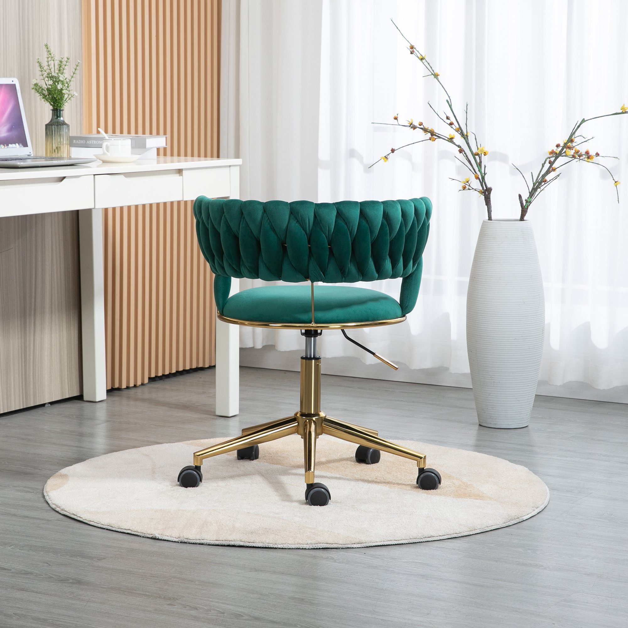 Drehstuhl mehrfarbig Bürostuhl Beine goldene Freizeit Make-up Grün 360° drehbar Samt Odikalo