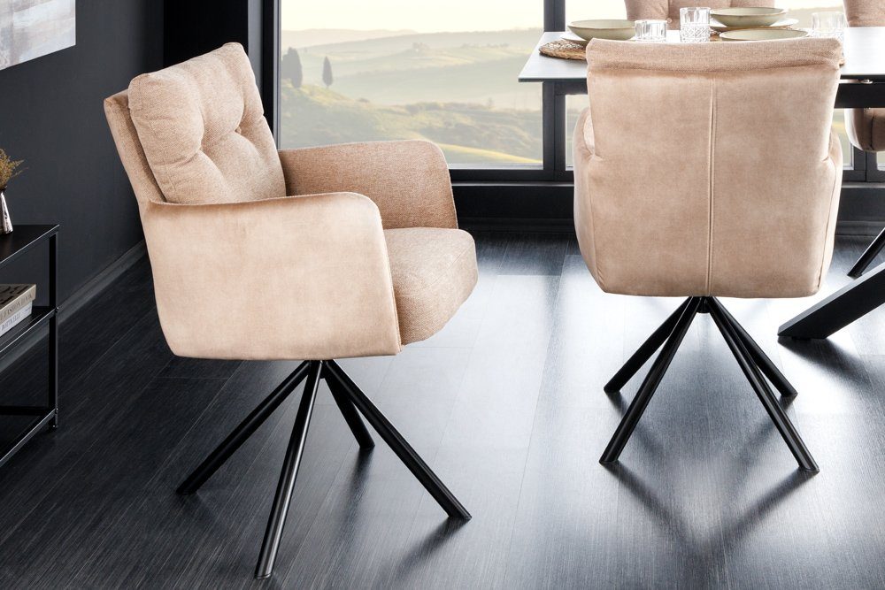 riess-ambiente Polsterstuhl BIG GEORGE champagner beige / schwarz · Esszimmerstuhl mit Armlehne (Einzelartikel, 1 St), Samt-Bezug · Stoff-Sitzfläche · 360° drehbar · Federkern · Metall