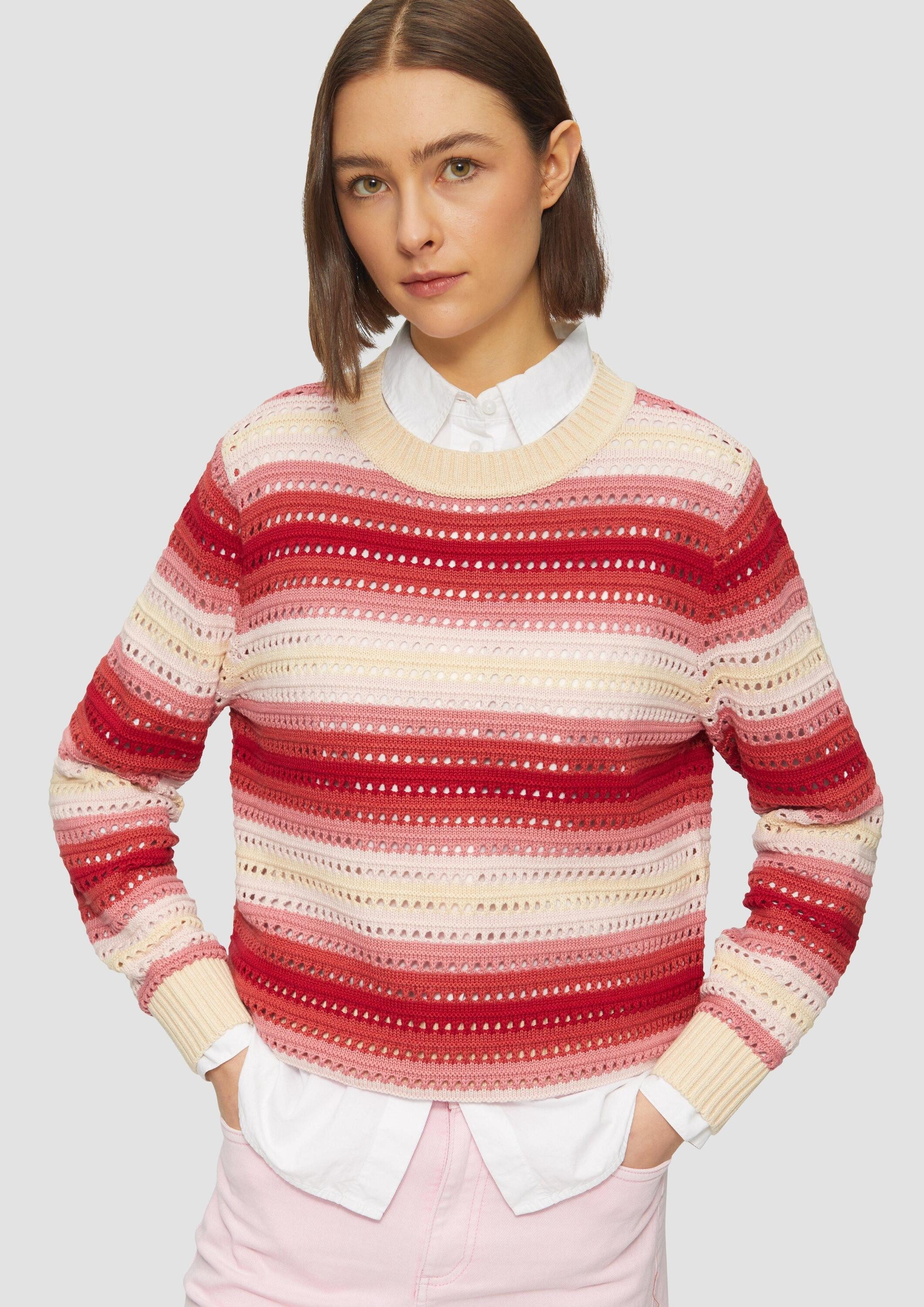 s.Oliver Longpullover Strickpullover Ajour-Pullover aus Baumwollmix günstig online kaufen