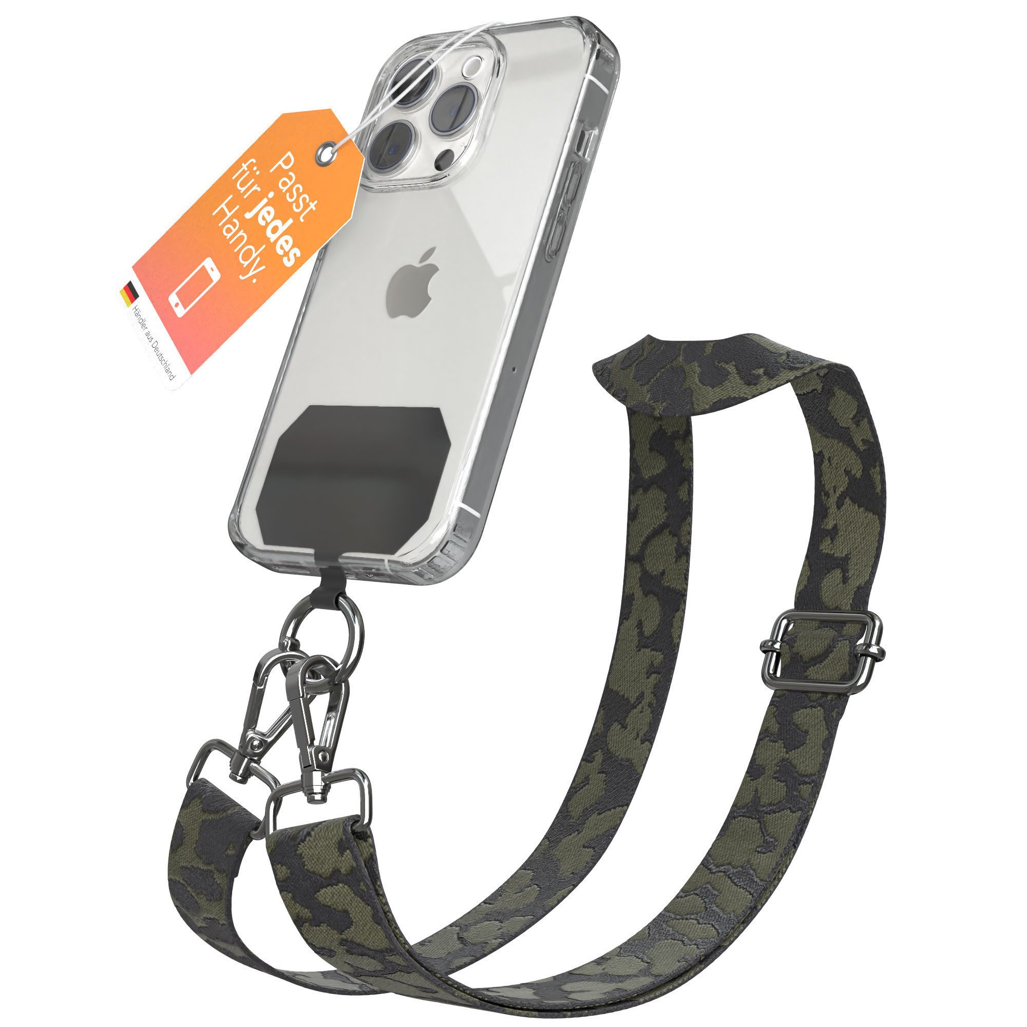 EAZY CASE Handykette Universal für alle Smartphones Boho/Wave/Leo Style, Handyband Universal passend für alle Smartphones Dunkelgrün Camouflage