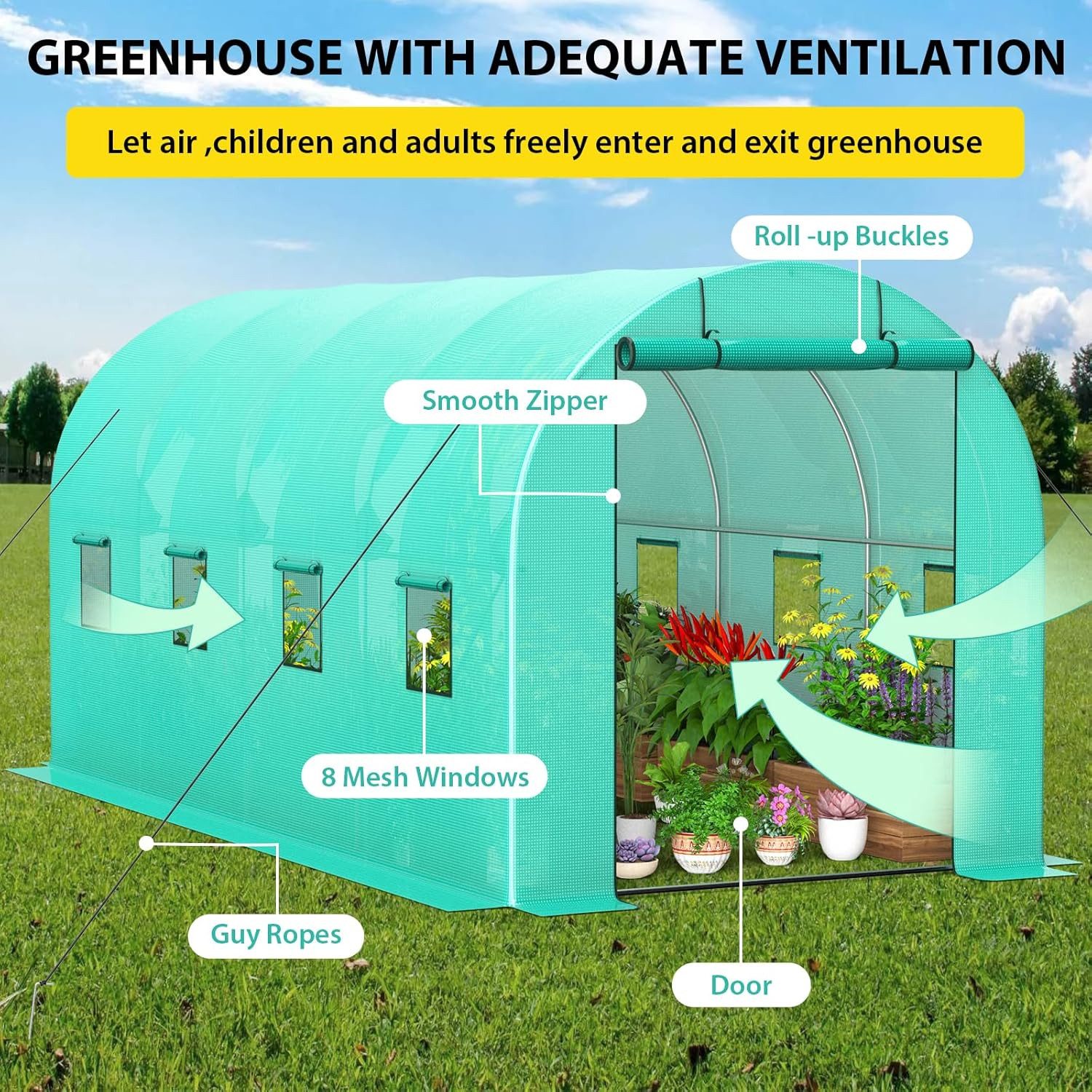 GarveeMore Gewächshaus mit Stahlfundame...