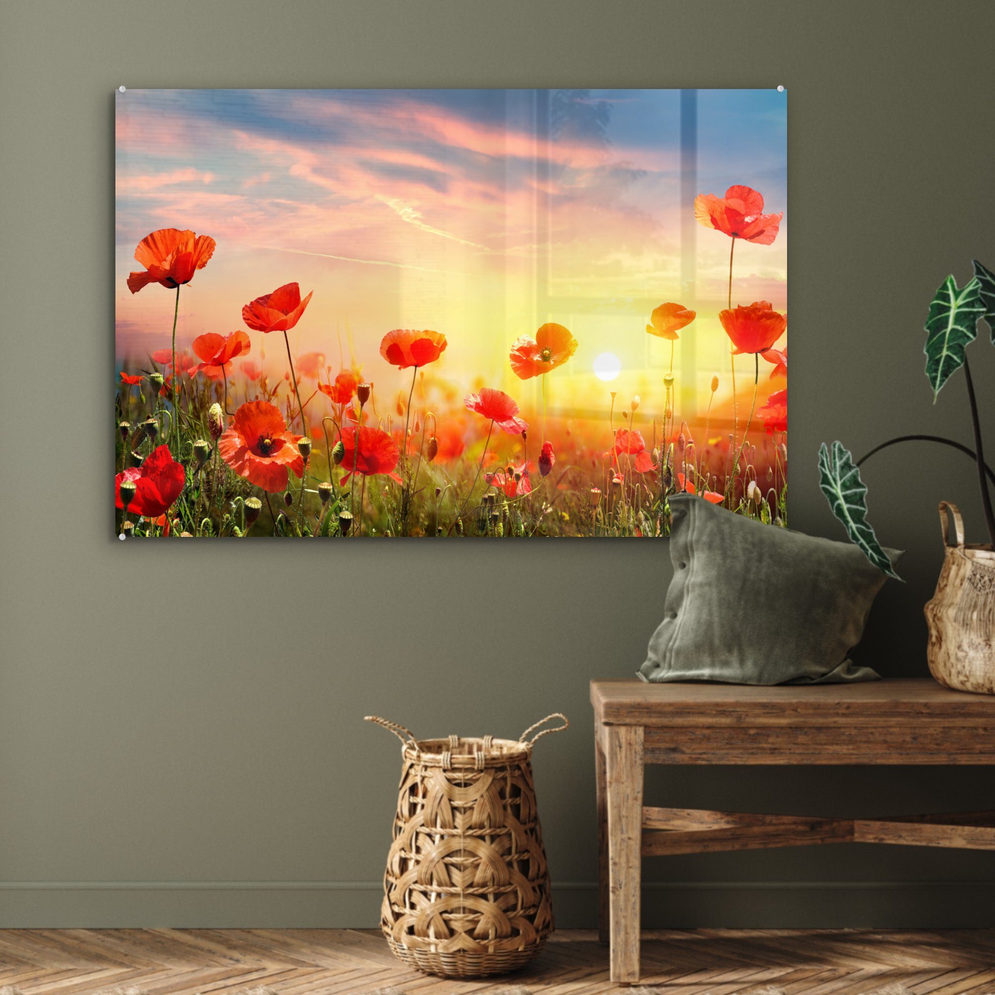 & Acrylglasbilder - Wohnzimmer Frühling Schlafzimmer (1 - Acrylglasbild St), MuchoWow Farben, Mohnblumen