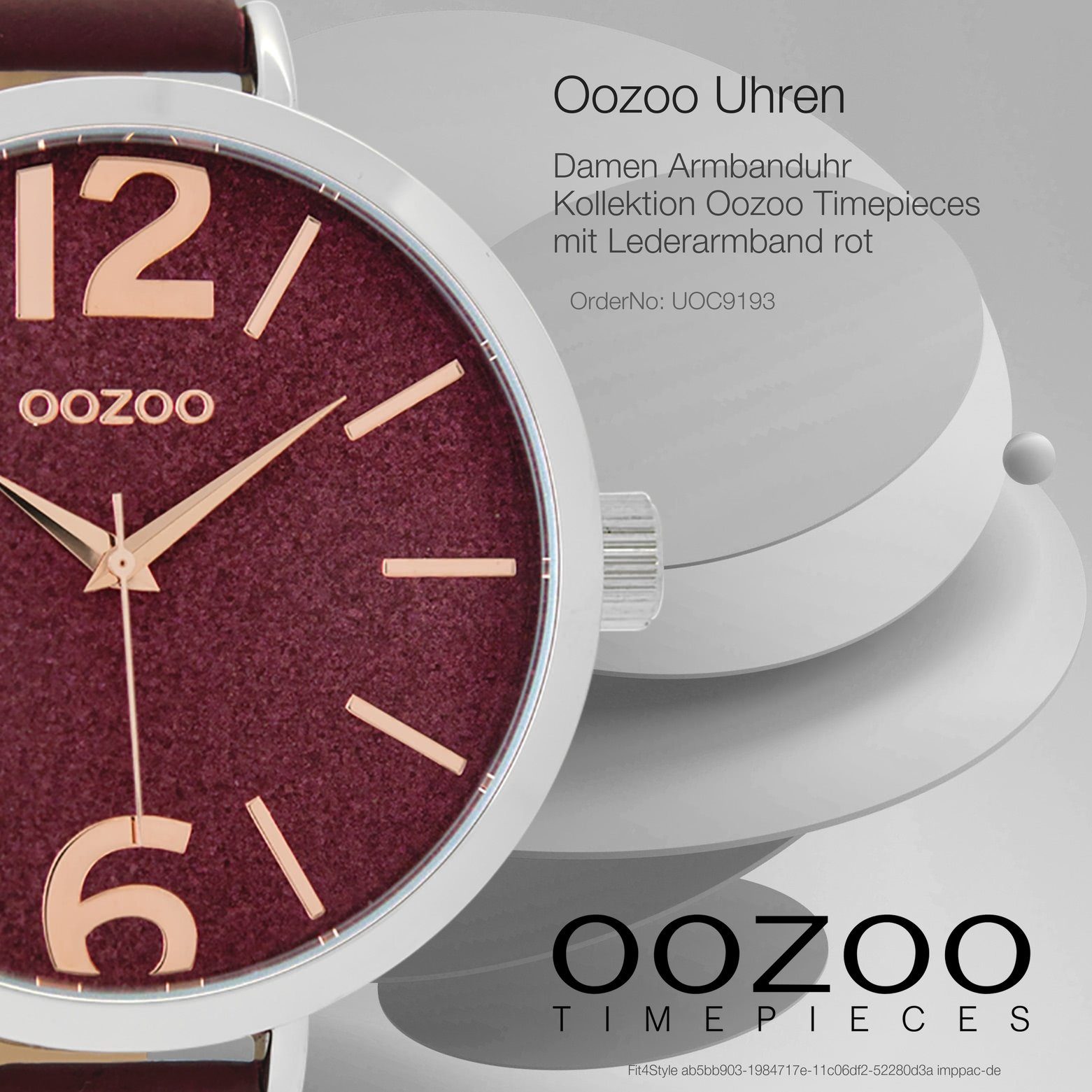 OOZOO Quarzuhr Oozoo Armbanduhr Damen groß extra Lederarmband, Fashion-Style rund, (ca. 48mm) silber, Damenuhr