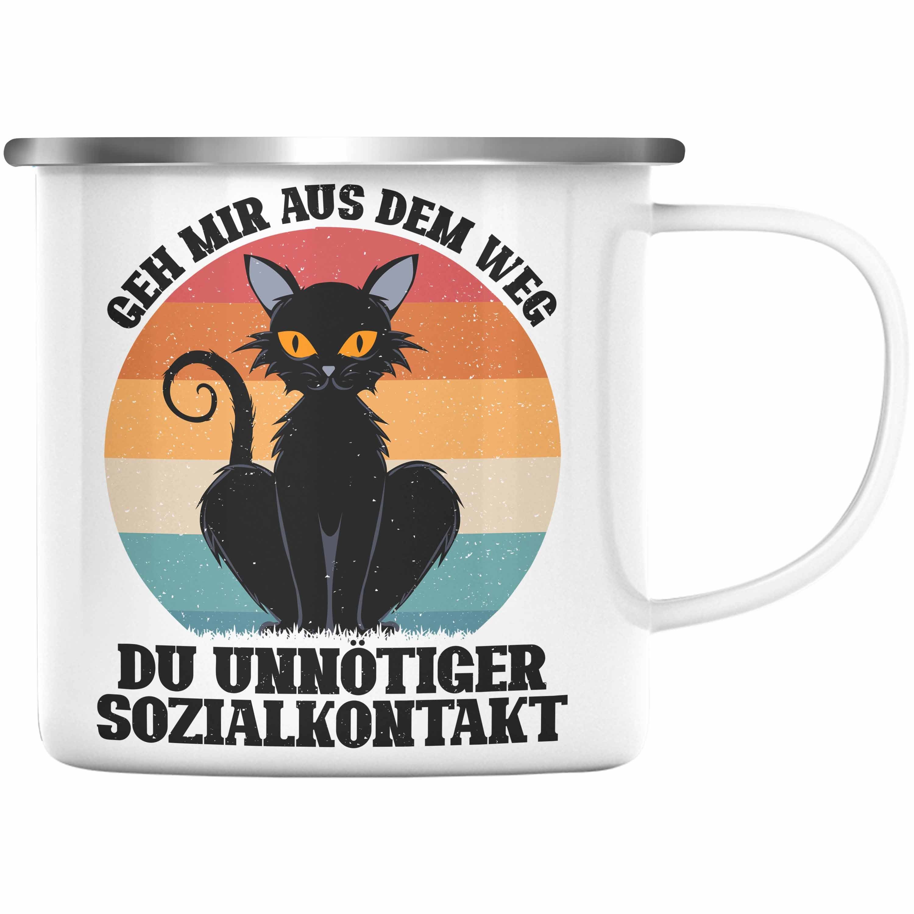 Trendation Thermotasse Trendation - Geh Mir Aus Dem Weg Du Unnötiger Sozialkontakt Geschenk Emaille Tasse Lustiger Spruch Silber