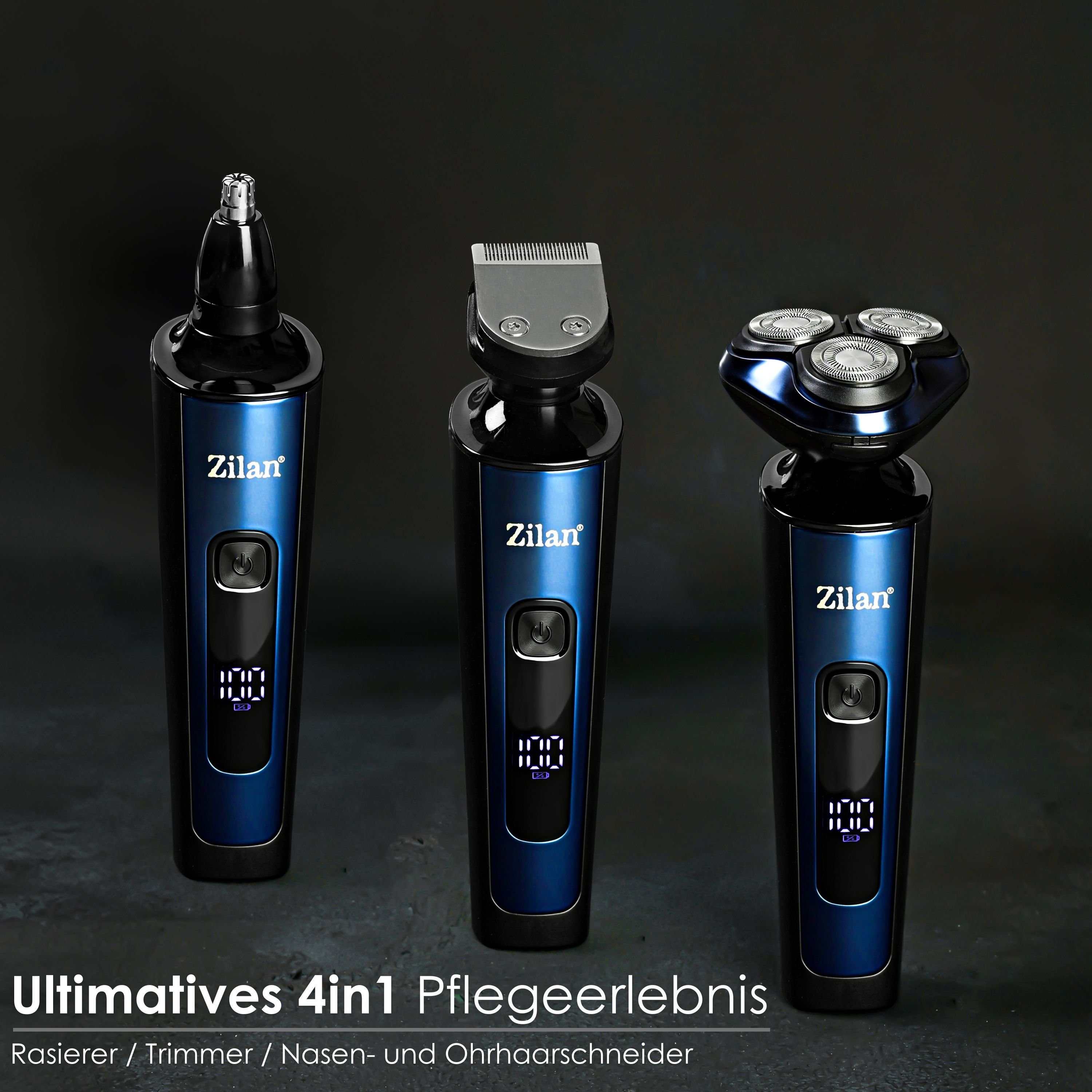 Zilan Elektrorasierer ZLN-8726, 3-4-5-6mm Haartrimmeraufsätze, Rasieraufsatz,Nasen- und Ohrhaartrimmer, 4-in-1,LED Display,IPx6 Wasserdicht