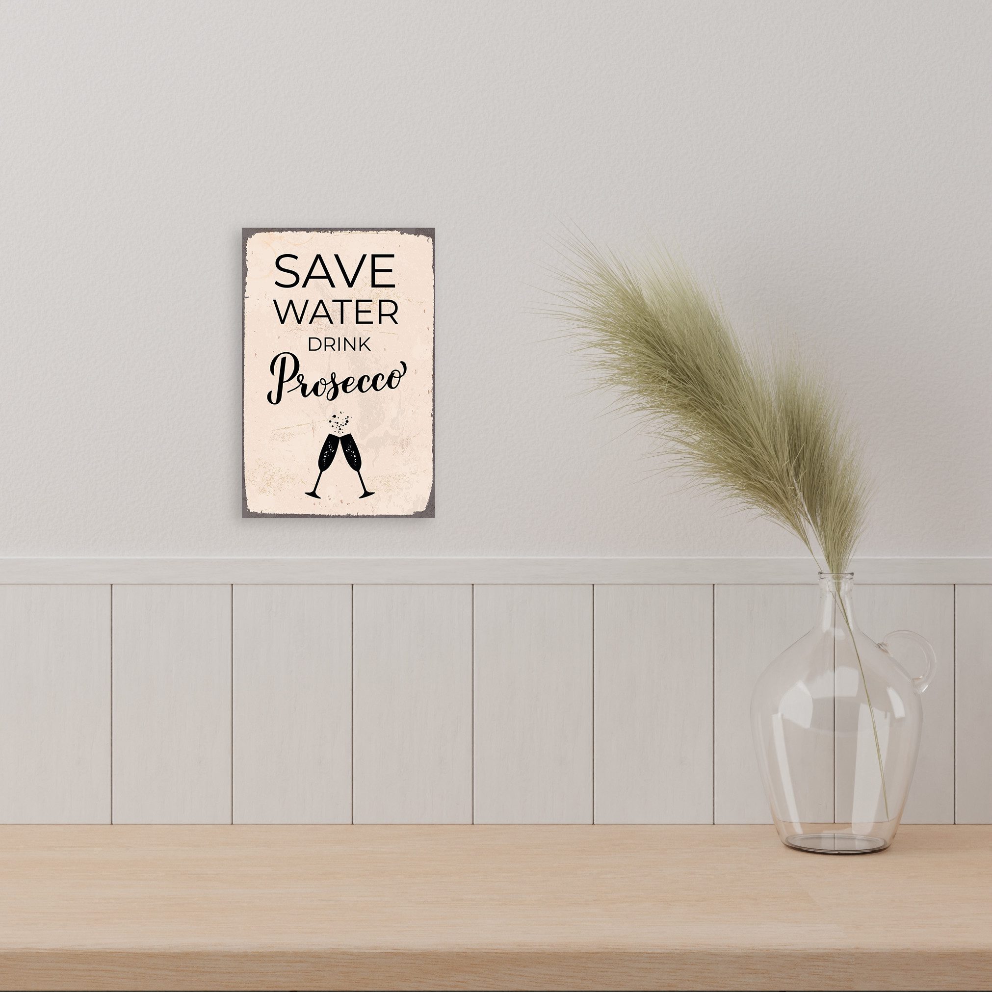 queence Alu-Dibond-Druck Save Water, Getränke, Sprüche, Sprüche & Texte, Prosecco, rosa, Schild