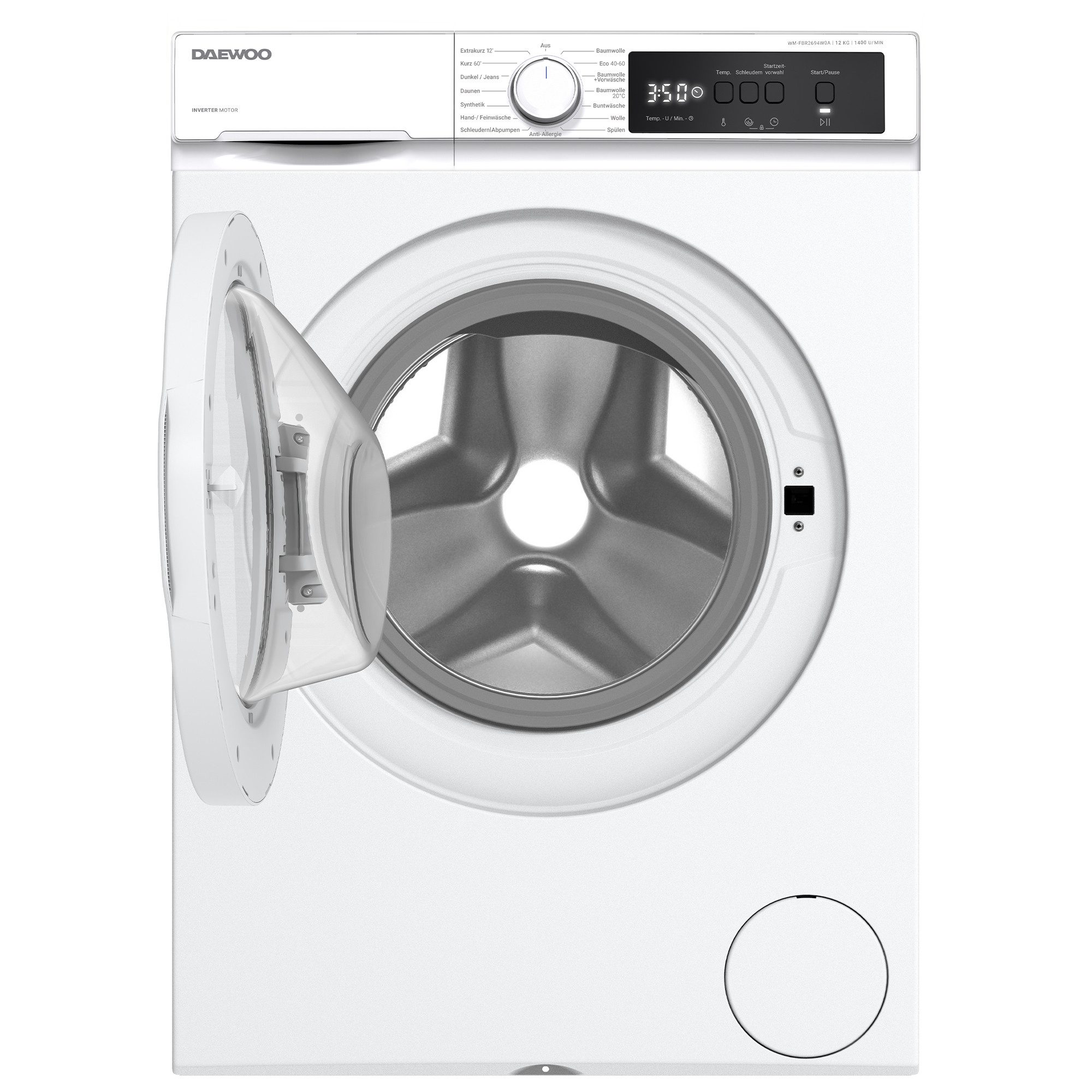 Daewoo Waschmaschine WM-FBR2694W0A-DE, 12 kg, 1400 U/min, Kindersicherung, Mengenerkennung, Überlaufschutz
