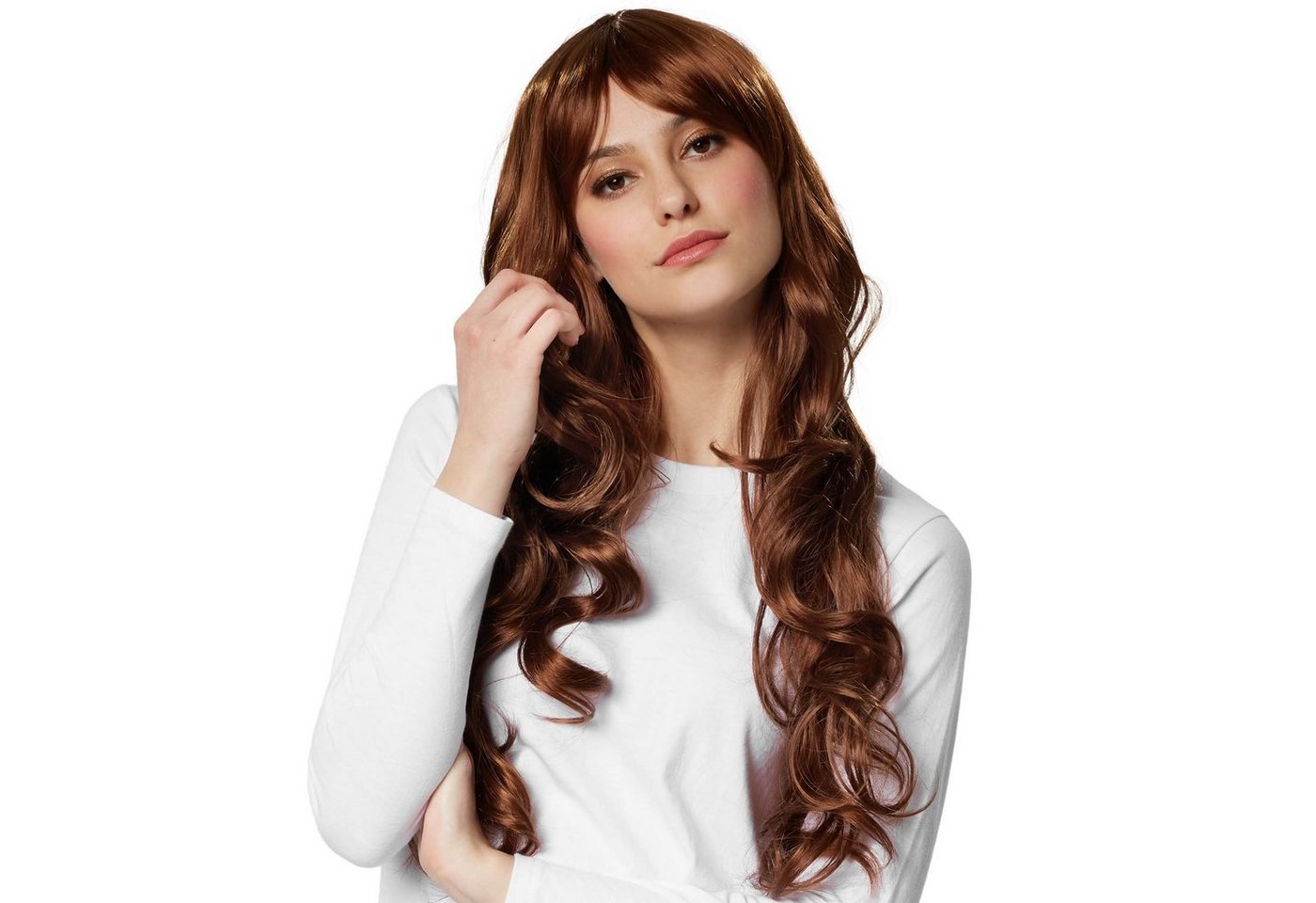 dressforfun Kostüm-Perücke Kunsthaar, zu vielen Outfits & Auftritten, Leicht & angenehm zu, Langhaarperücke mit fallenden Locken, Länge ca. 65 cm, Inkl. Haarnetz