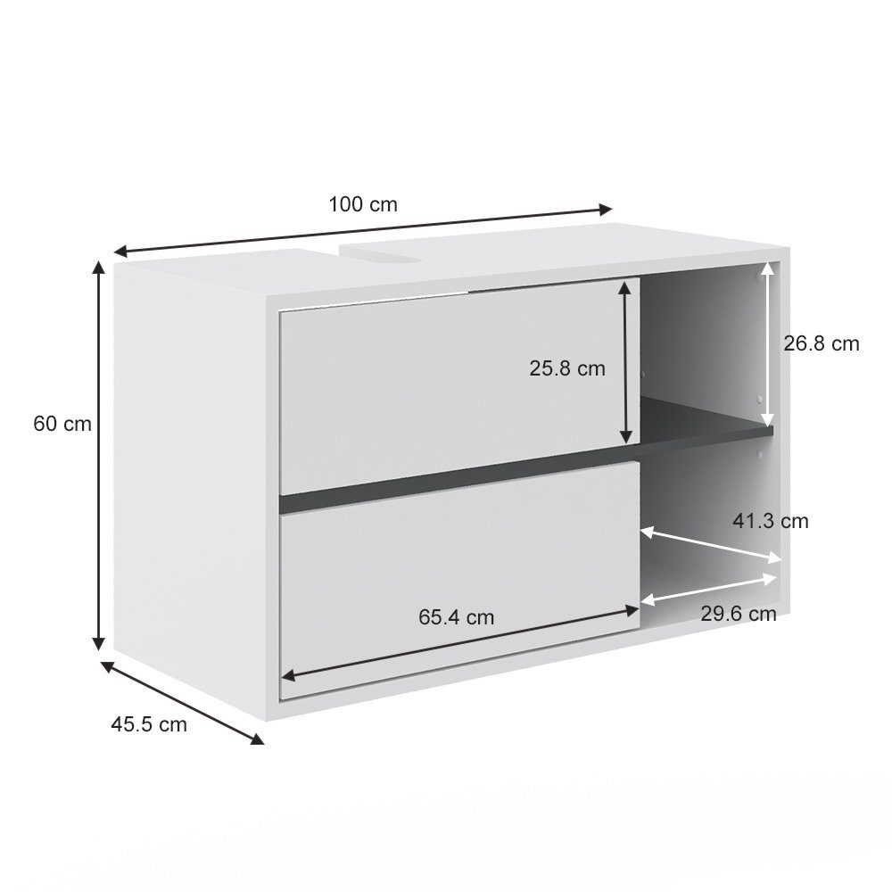 Vicco Waschbeckenunterschrank Viola, Weiß/Anthrazit, 100 x 60 cm (1-St)