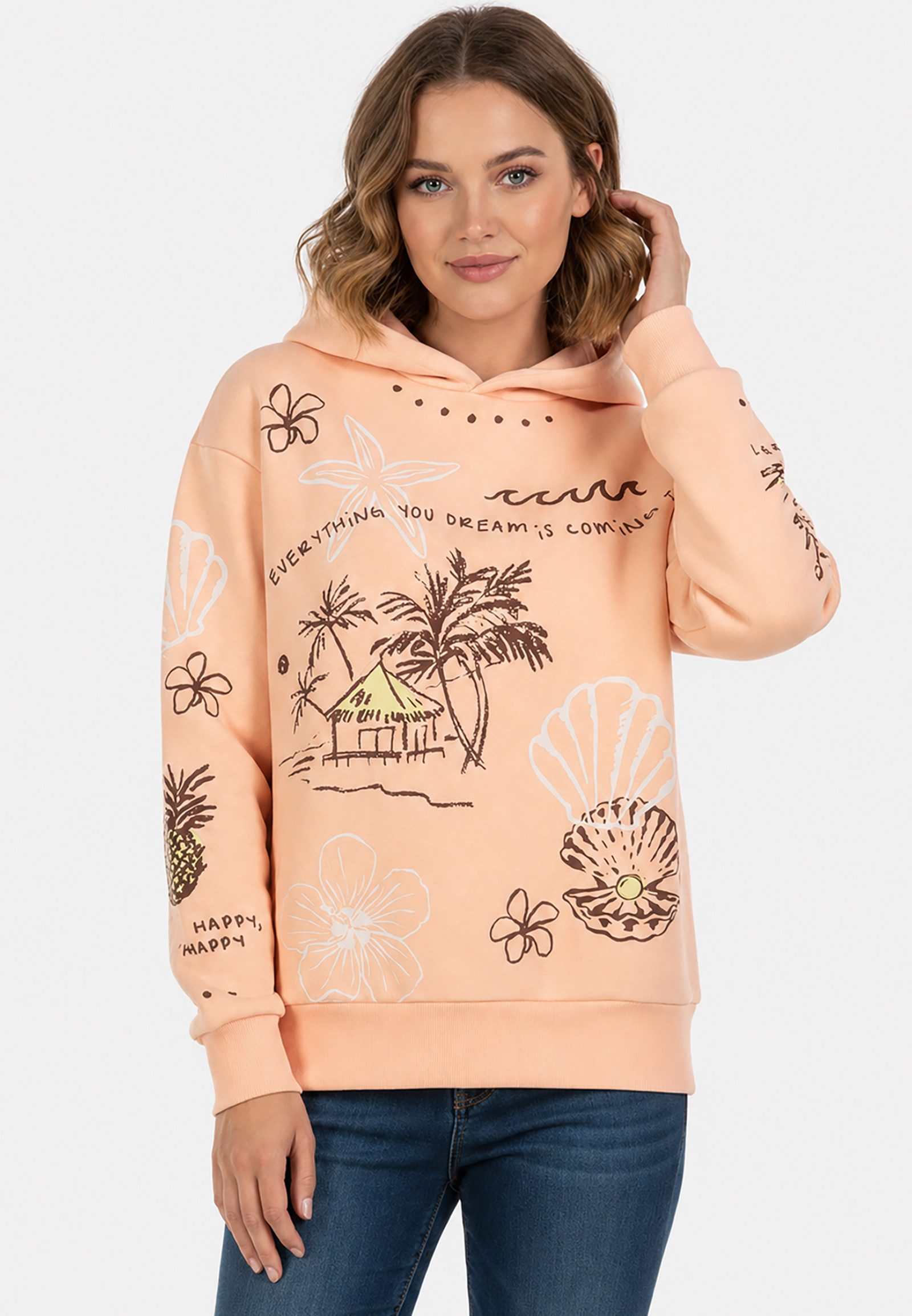 SUBLEVEL Hoodie Blumenmotiv Freizeitkleidung mit fröhlichem Statement für Damen (1-tlg) Baumwolle Normal Fit Kapuze Langarm Spruch atmungsaktiv