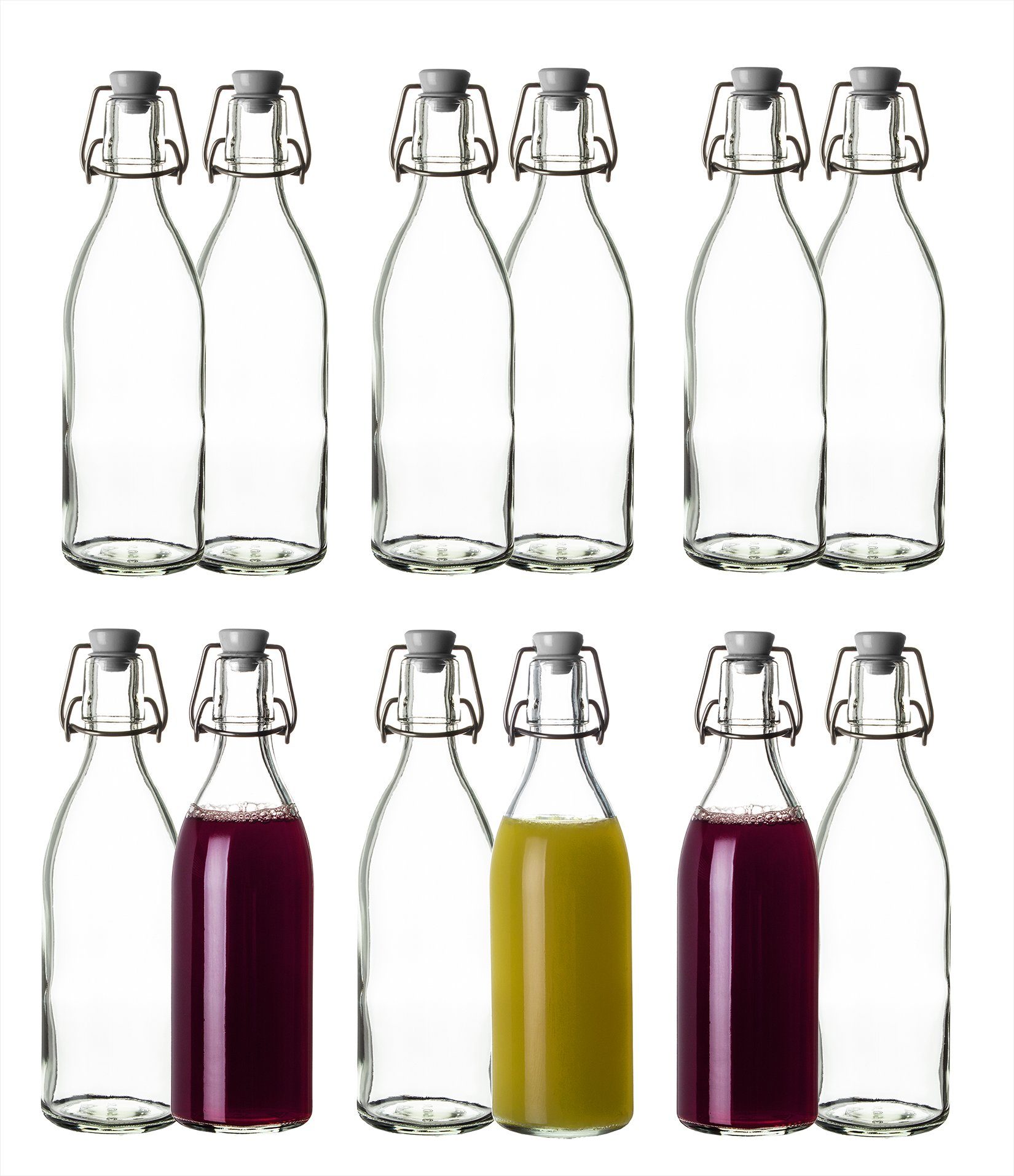 BigDean Trinkflasche Glasflasche, Schlichtes Design, Bügelverschluss, Hochwertiges Glas