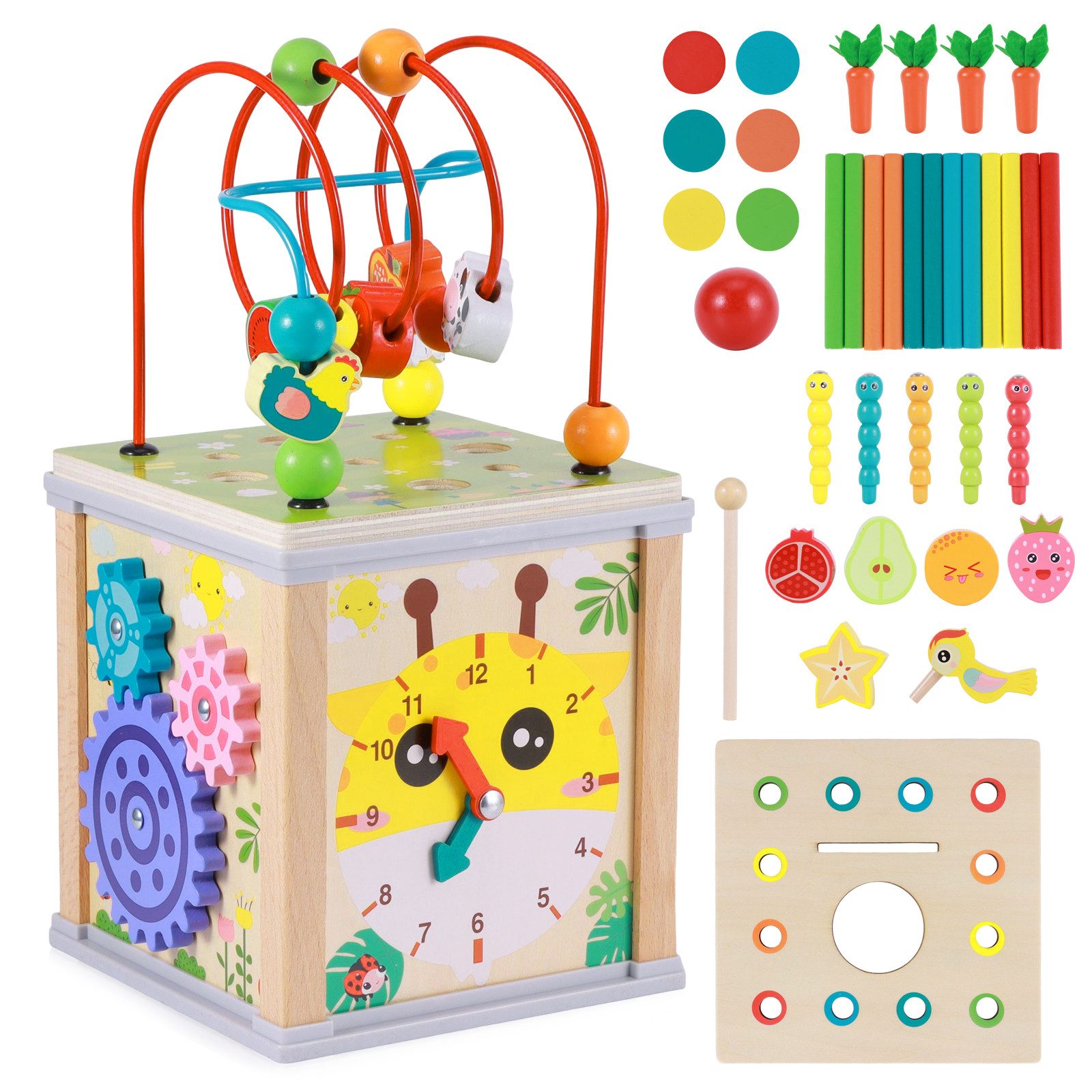 BlingBin Motorikwürfel Lernspielzeug Holz Cube 10 in 1, Aktivitätswürfel Spielzeug ab 1 Jahr, (1er Set, 1-tlg), Frühes Lernspielzeug Babys Montessori-Spielzeug für Kleinkinder Baby