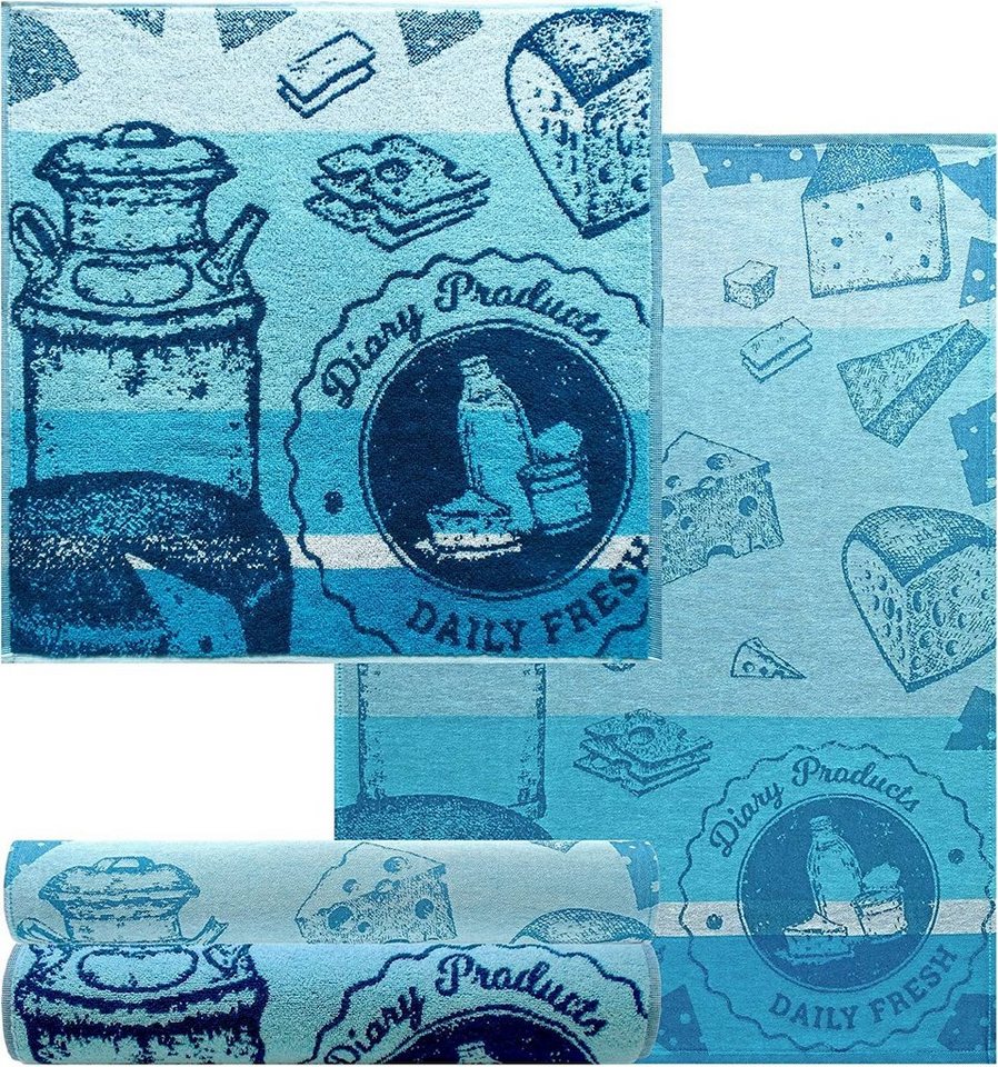 Lashuma Handtuch Set Käse, Frottier, (4-tlg), weiche Geschirrhandtücher  blau 2er 50x70 cm 2er 50x50 cm