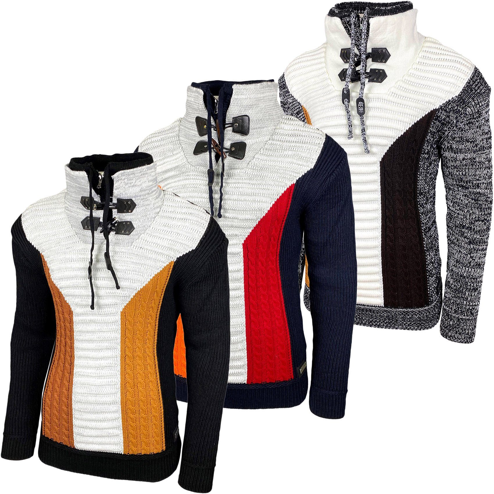 Baxboy Strickpullover Baxboy Herren Grobstrick Pullover Doppeltem Stehkragen B-51113