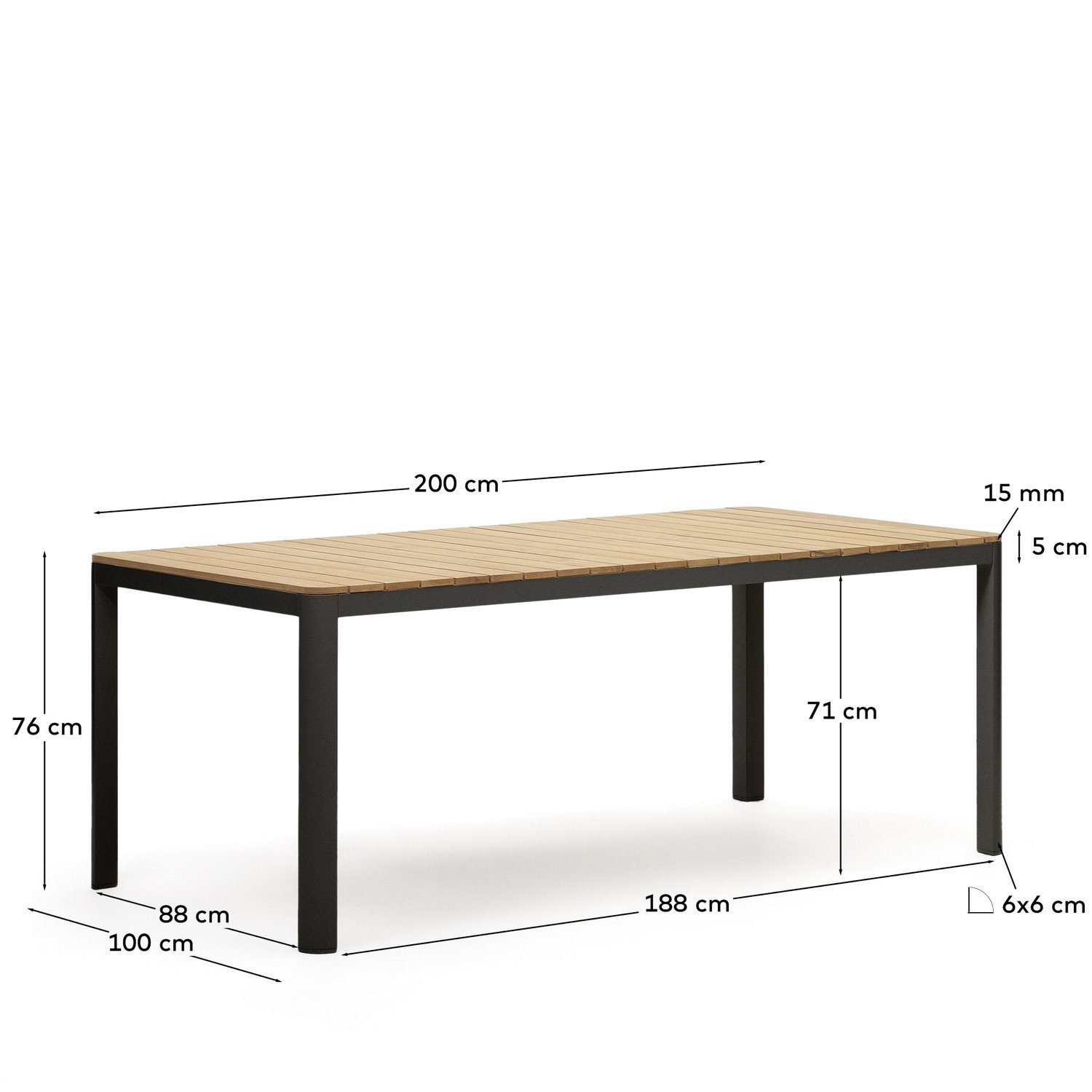 cm Aluminium Bona Esstisch Teakholz und 76 x x 200 Natur24 Esstisch Gartentisch 100