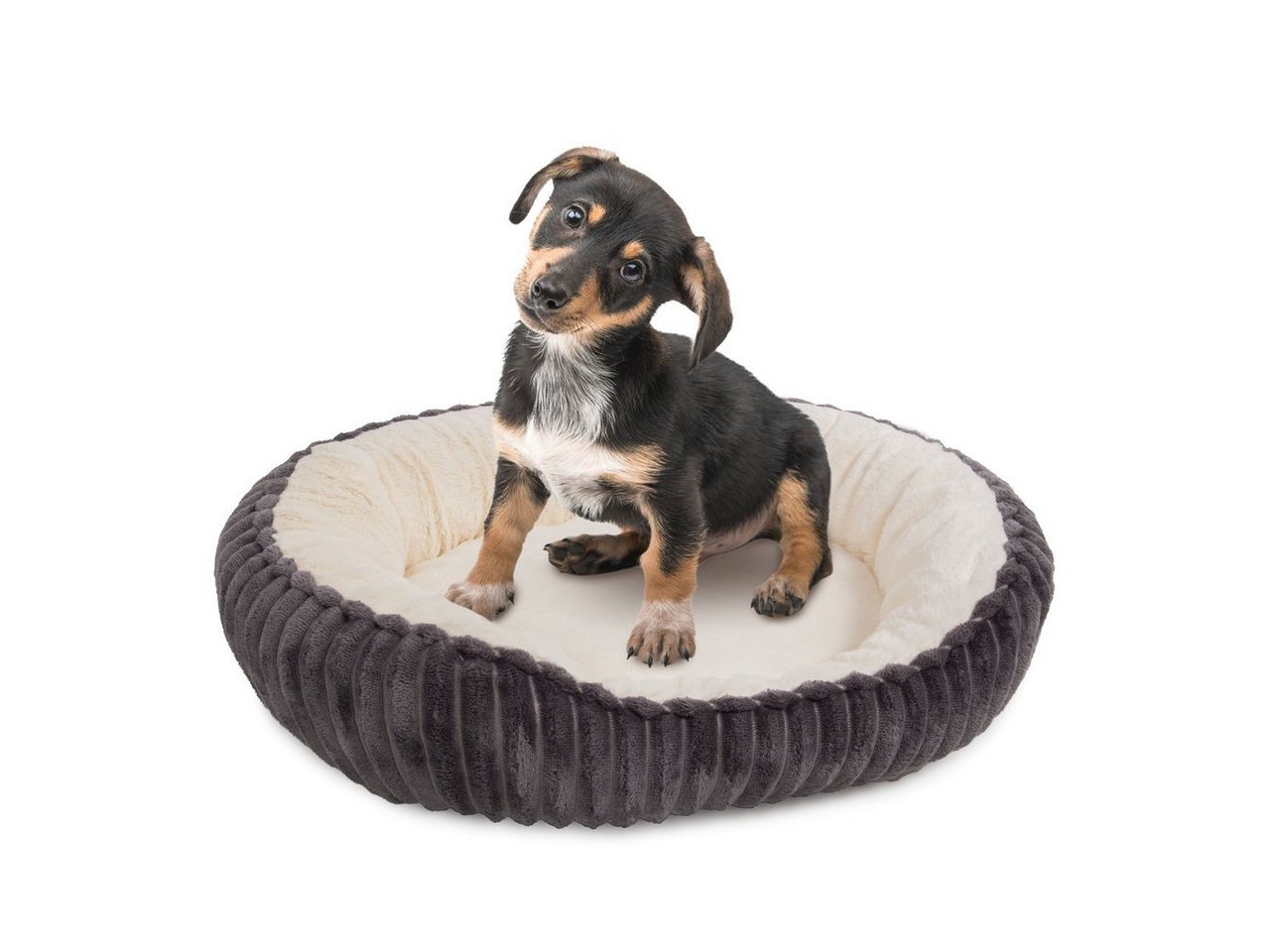 Wallace & Jones Tierbett Hundebett Cameron, anthrazit/beige, ca. 55 x 45 x 17 cm, Hundekörbchen oval flauschig, Hundekorb rutschfest