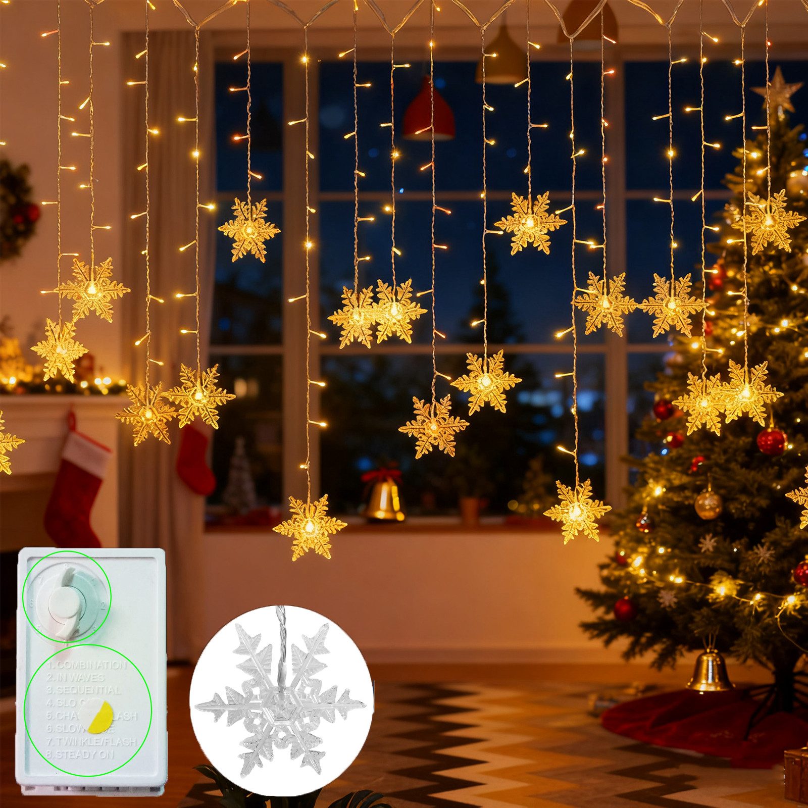 Qualra Lichtervorhang 96LEDs Schneeflocke Lichtervorhang Weihnachtsbeleucht günstig online kaufen