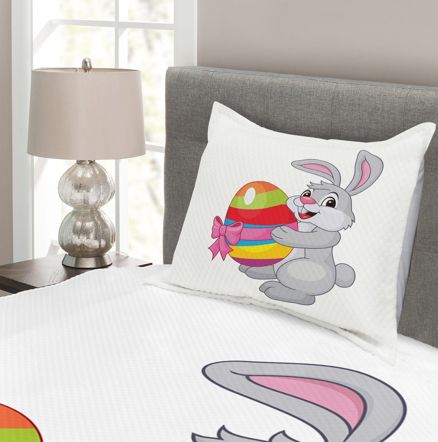 Tagesdecke Set mit Cartoon-Kaninchen Abakuhaus, Ostern Kissenbezügen Waschbar