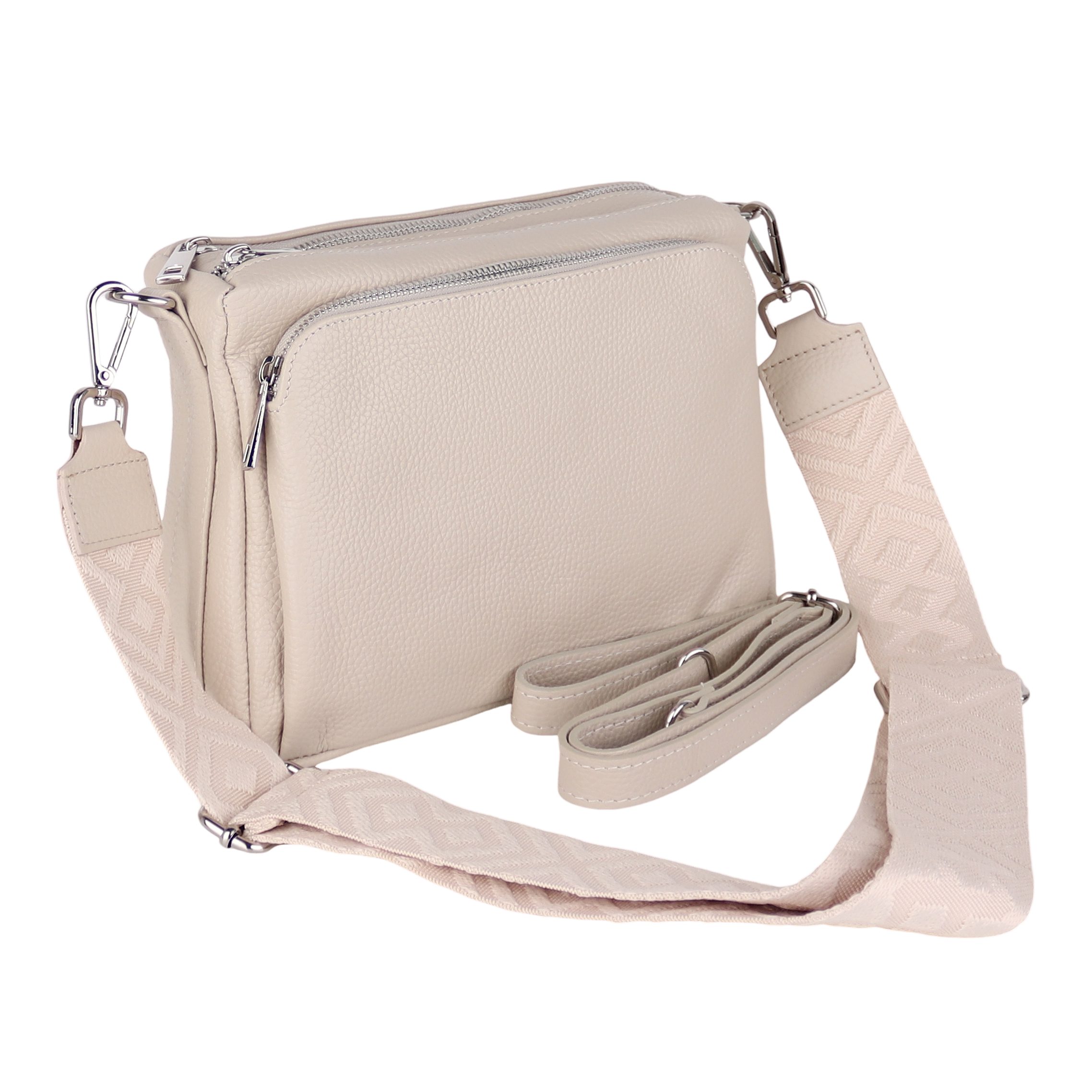 MIRROSI Umhängetasche Damen, Echtleder, Leder, Made in Italy, Mittelgroß, (Schultertasche für jeden Anlass (1 Tasche mit 1 oder 2 Gurte), 27x19x10cm, Drei Hauptfächer mit Reißverschluss), Crossbody Bag, Schwarz, gemusterten& verstellbaren Schulterriemen