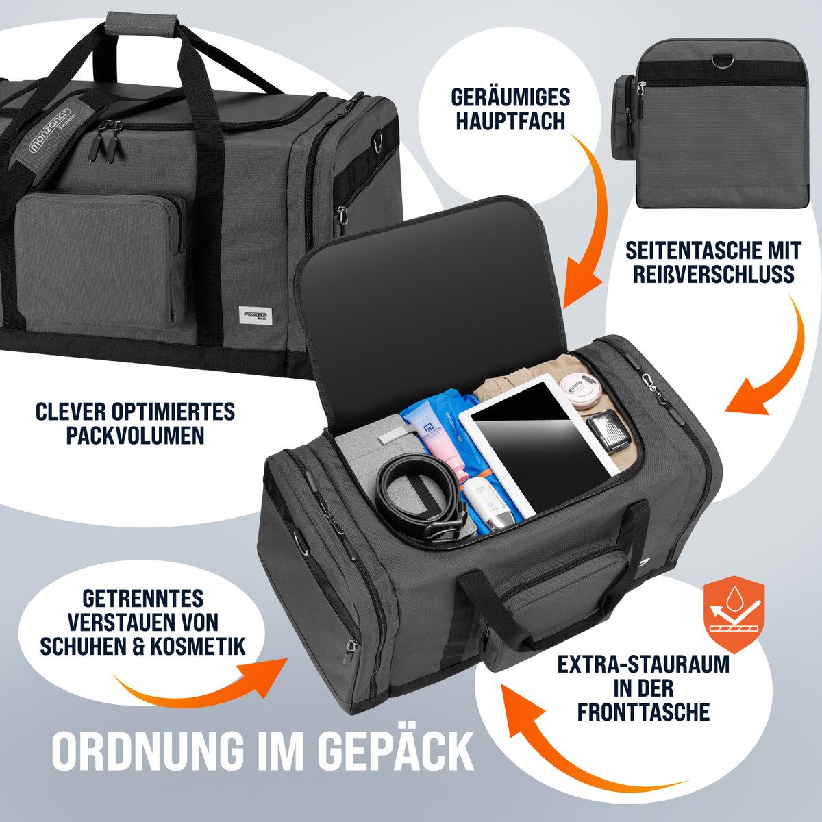 monzana Reisetasche (1-tlg), 90L 70x35x35cm Weekender Duffle Bag Sporttasche – Bild 4 von 5