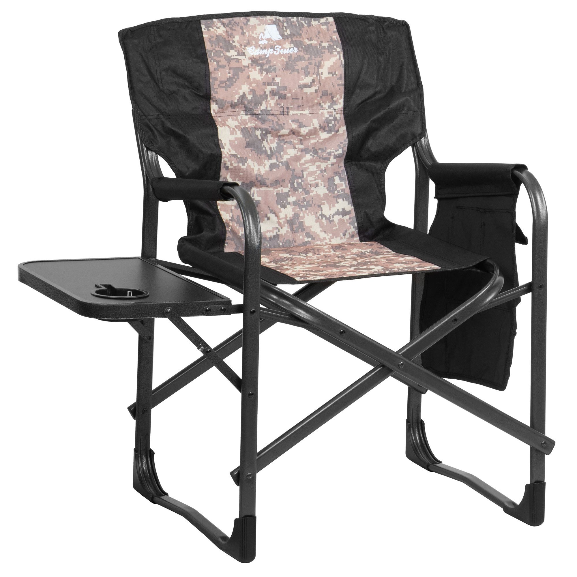 CampFeuer Faltstuhl Campingstuhl Faltbar, Camouflage, Anglerstuhl mit Klapptisch, Inkl. Getränkehalter