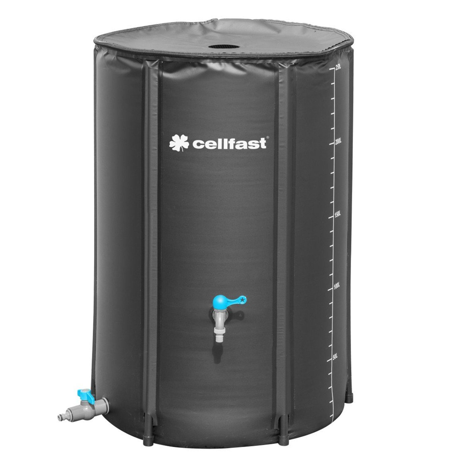 Cellfast Regentonne, 250 l, mit integriertem Wasserhahn, Anschluss-Ventil und Schmutz-Sieb