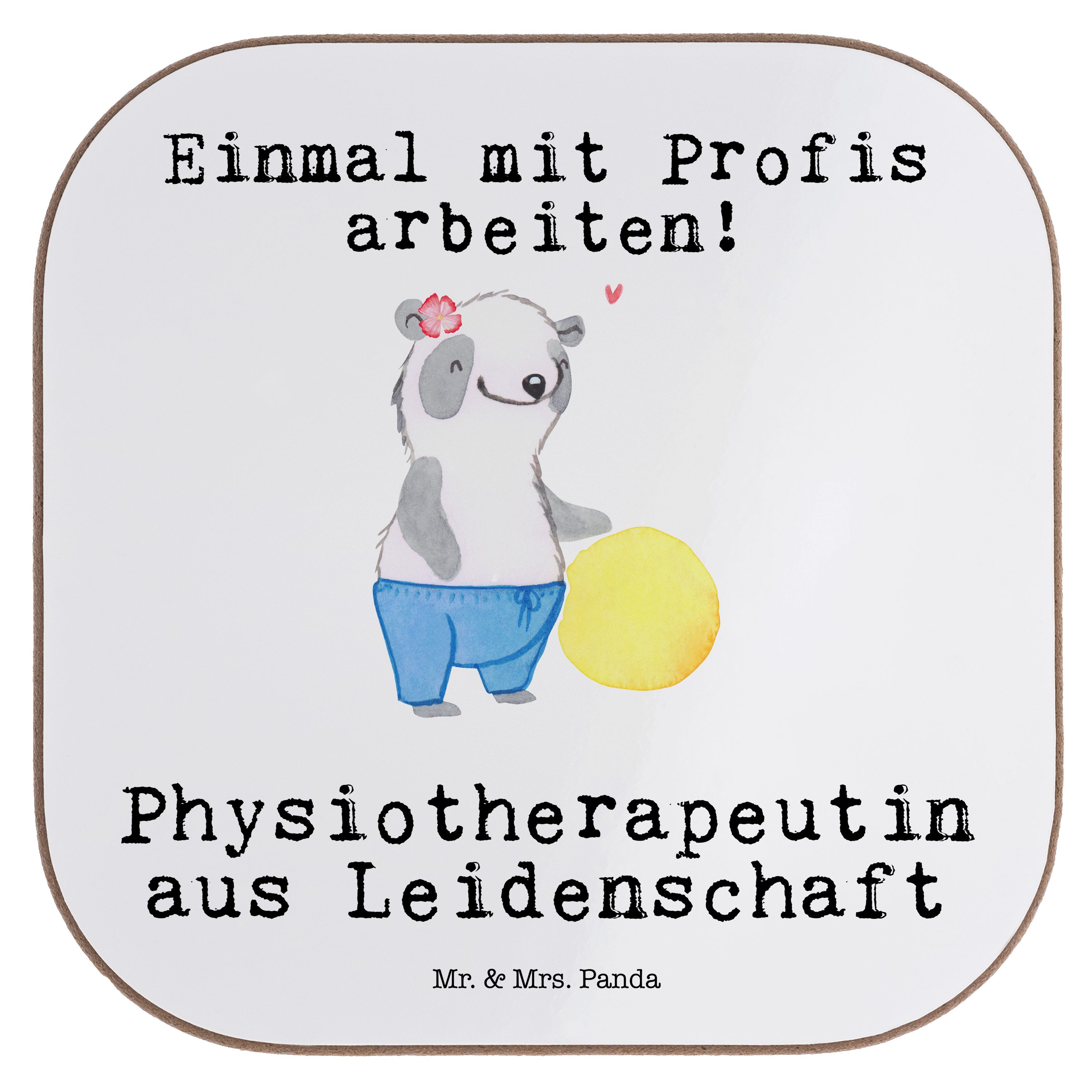 Mr. & Mrs. Panda Getränkeuntersetzer - Geschenk, aus Physiotherapeutin Weiß - Leidenschaft 1-tlg. Glasuntersetzer