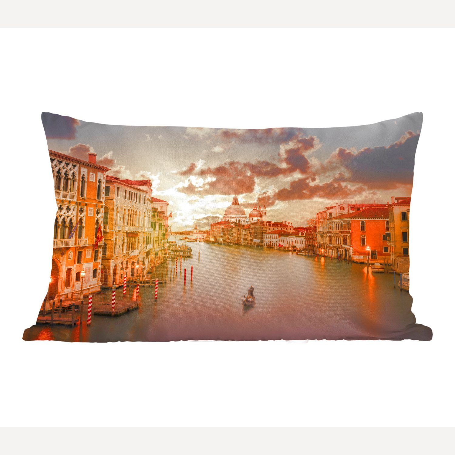 Italien Wohzimmer Canal Zierkissen, mit Schlafzimmer MuchoWow Dekokissen Gondel Dekoration, Grande, - Füllung, - Dekokissen