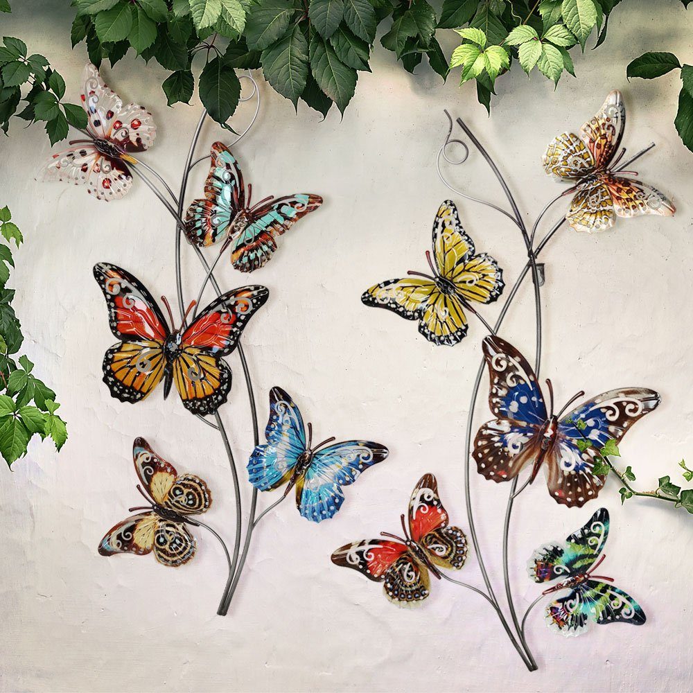 etc-shop Wanddekoobjekt, 2x Wand Bild Behang Schmetterling Design Garten Außen