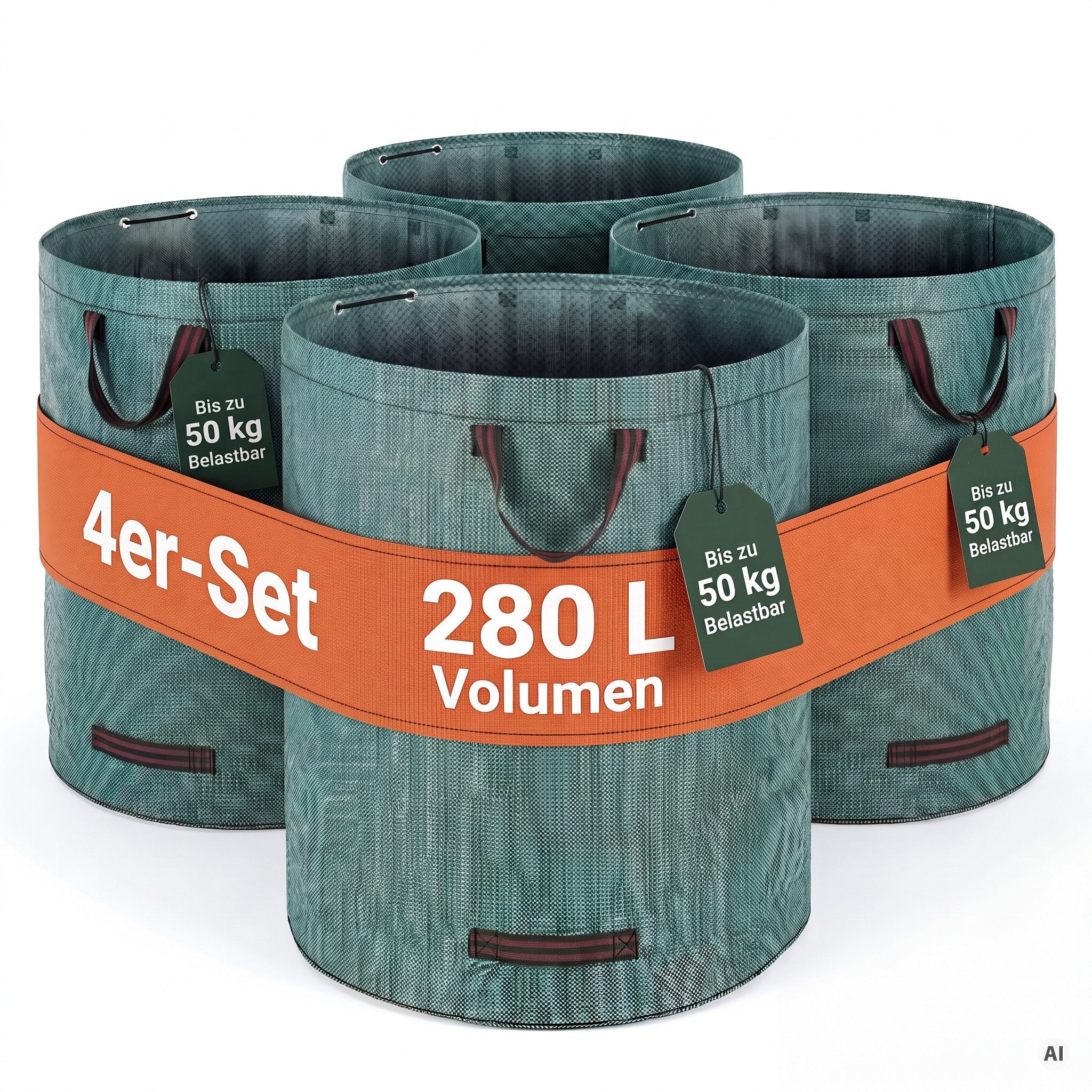 Gardebruk Gartensack, Gartenabfallsack 4x280 Liter 50 kg Belastbarkeit stabil robust
