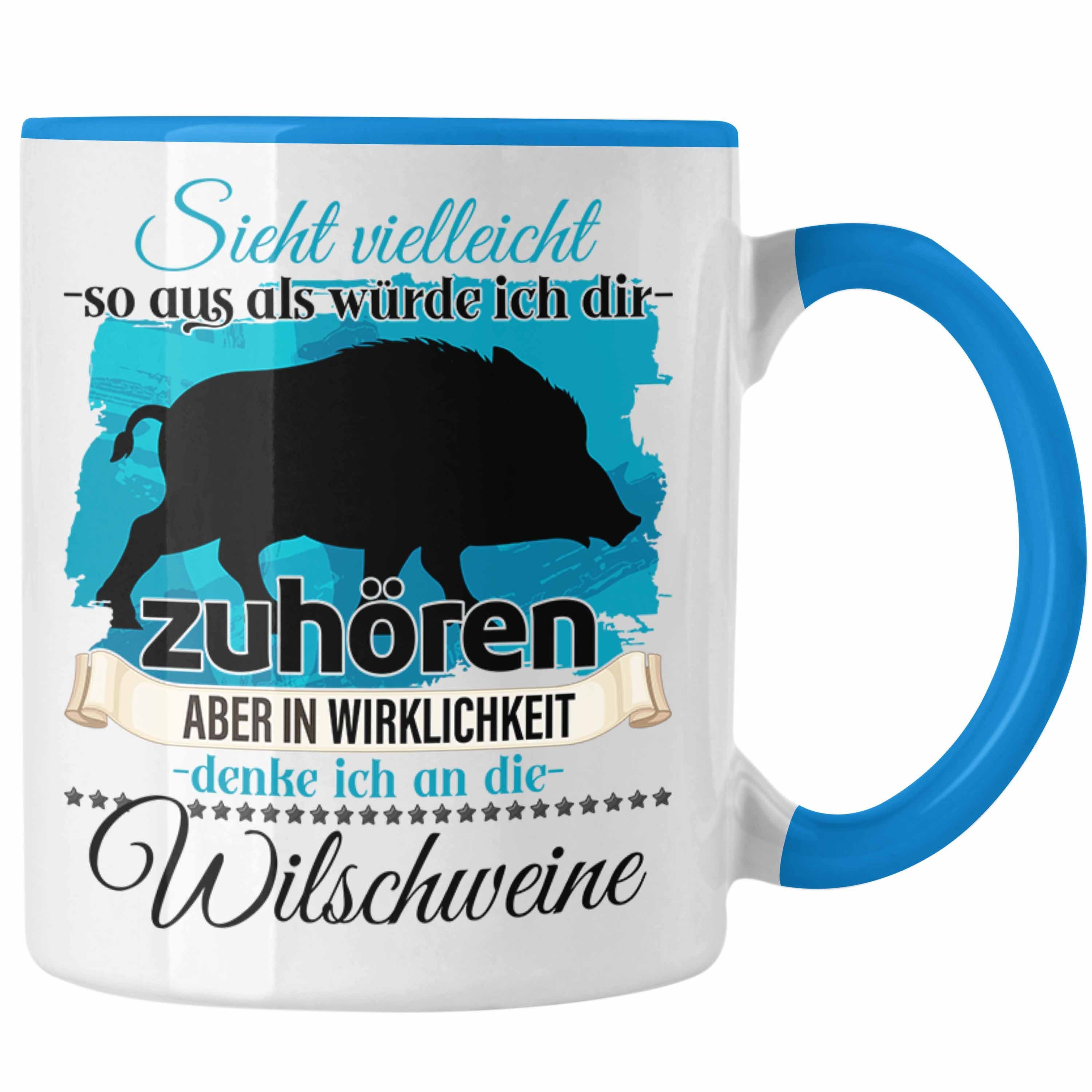 Trendation Tasse Trendation - Jäger Geschenk Tasse Wildschwein Liebhaber Geschenkidee L Blau