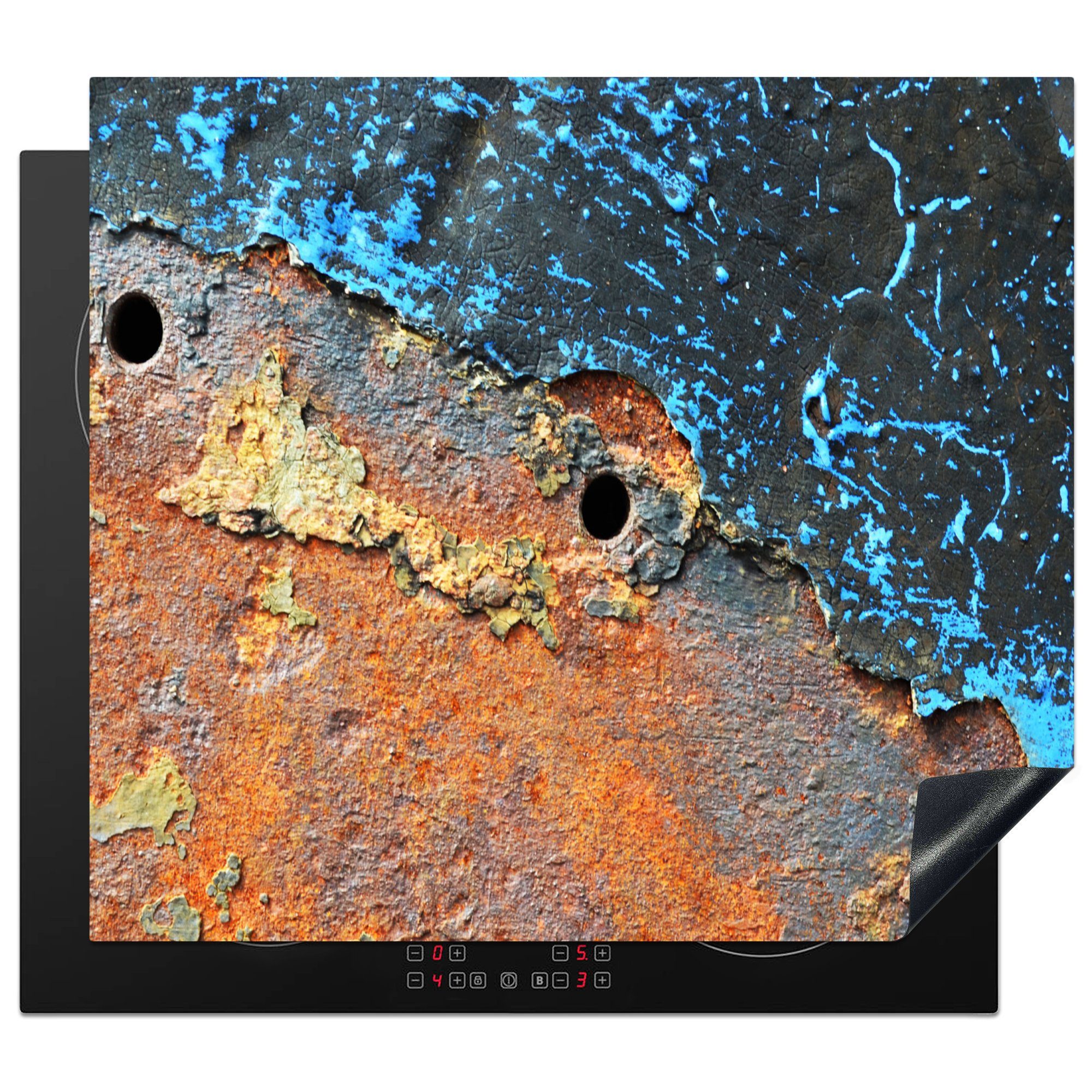 MuchoWow Herdblende-/Abdeckplatte Rost - Retro - Metall, Vinyl, (1 tlg), 59x51 cm, Induktionsschutz, Induktionskochfeld, Ceranfeldabdeckung