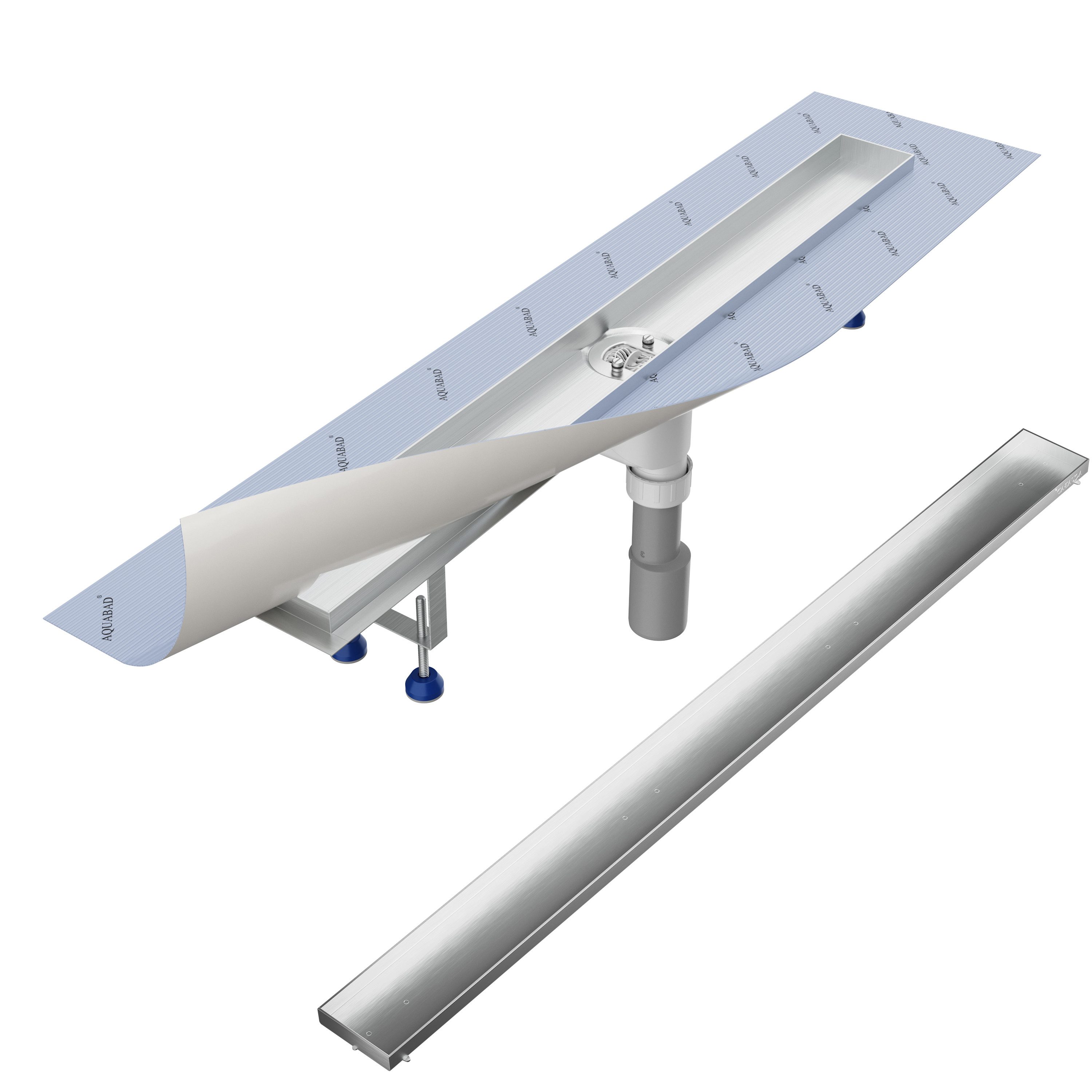 Aquabad® Duschrinne SDS Pro Edelstahl Duschablauf, Haarsieb, Viega-Siphon, Komplett-Set, 1-St., Blende: Befliesbar
