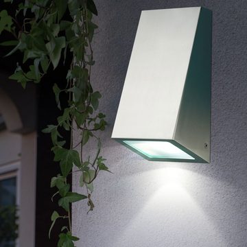 etc-shop Außen-Wandleuchte, Leuchtmittel inklusive, Warmweiß, 2er Set LED Edelstahl Wand Lampen silber Garten Außen Beleuchtung Down