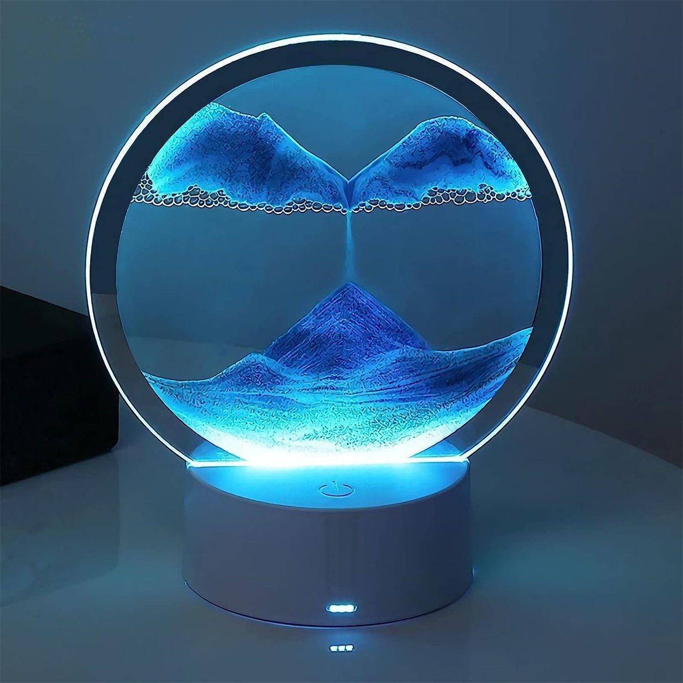 Ophy LED Nachtlicht Dynamisches 3D-Sandbild mit LED Nachtlicht – drehbar, fest integrierte LEDs, entspannende Desktop-Dekoration (Blau, 7 Zoll)