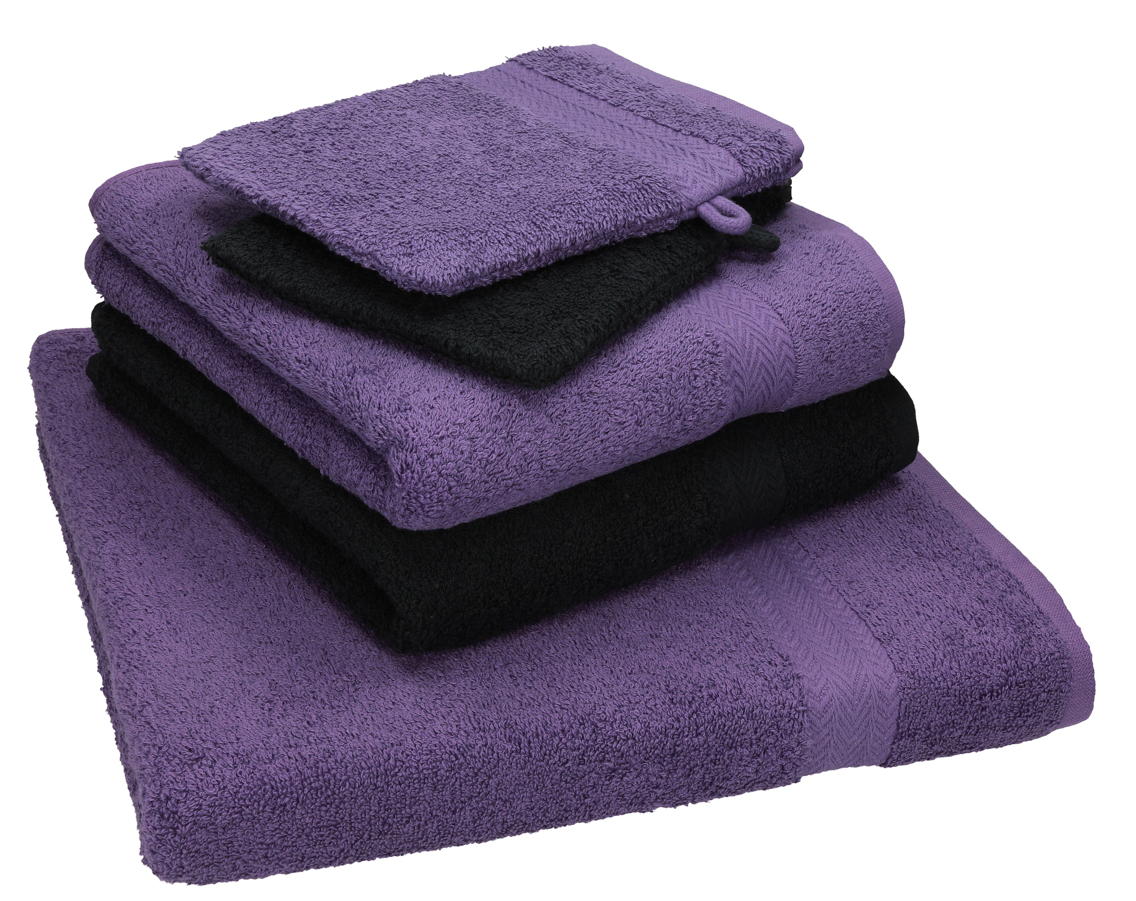 Handtuch 1 Pack Duschtuch 2 2 Baumwolle Set lila-schwarz Handtücher Betz Set Baumwolle Handtuch Single 100% 5 TLG. 100% Waschhandschuhe,