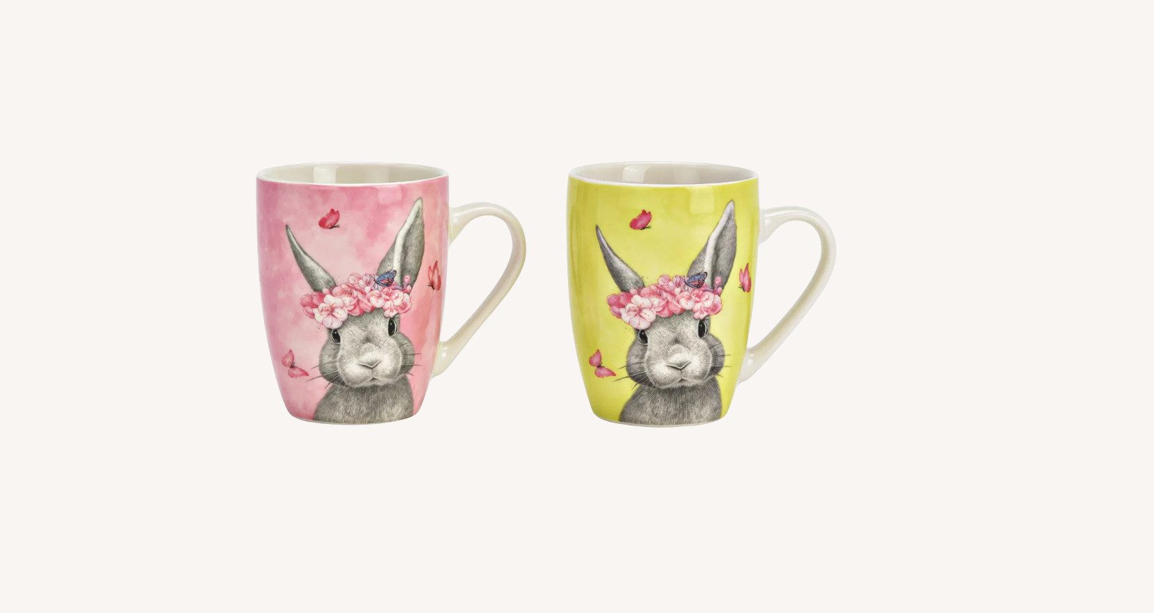 Wurm Tasse 2er Tassenset Osterhase pink und gelb