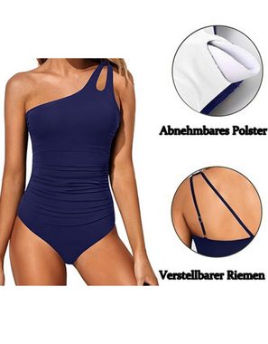 B.X Badekleid Damen one-Shoulder-Sexy einfarbig undichten Rücken Einteiler-Badeanzug Bauchkontrolle angemessen bedeckendes durchbrochenes Badeanzug