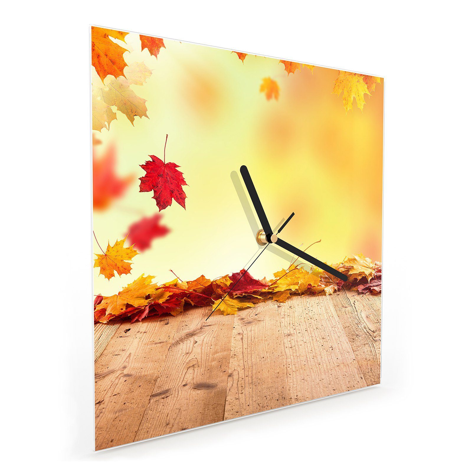 Herbstlich Wandkunst cm Wanduhr Primedeco Größe 30 Motiv mit Wanduhr x 30 Glasuhr