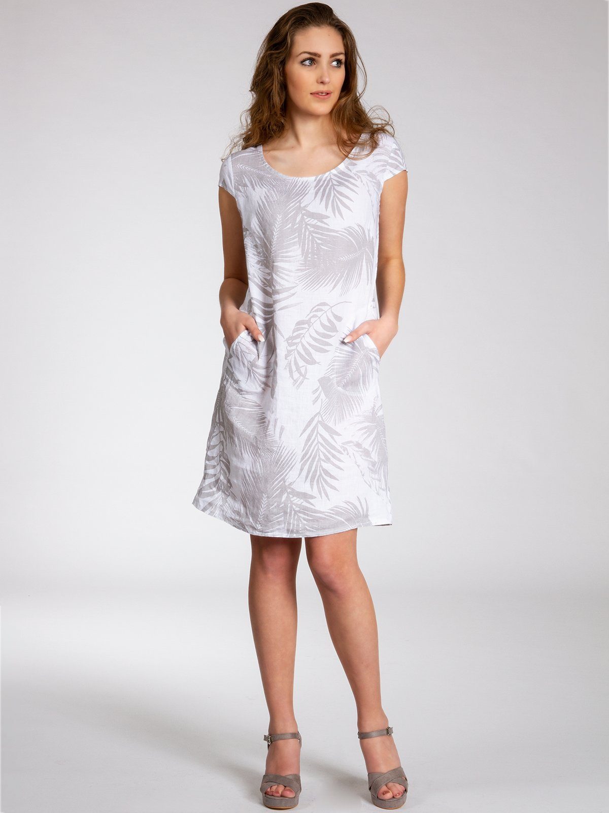 Caspar Sommerkleid SKL027 knielanges elegantes Damen Sommer Leinenkleid Luftig leicht, figurumspielende Form, mit seitlichem Jersey-Einsatz
