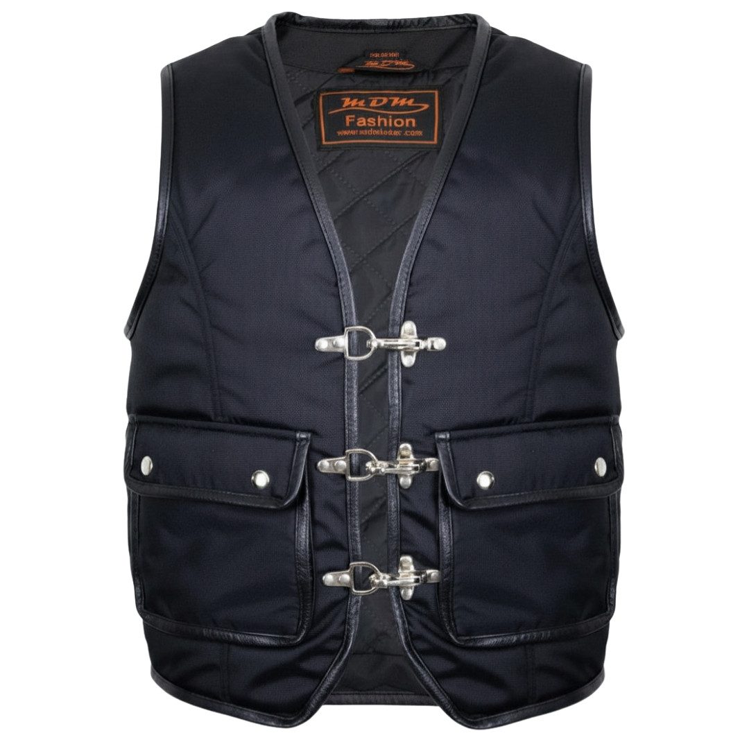MDM Motorradweste Herren Motorradweste Bikerweste Schwarz mit großen Außentaschen Leichte Bikerweste, winddicht, wasserabweisend, große Taschen