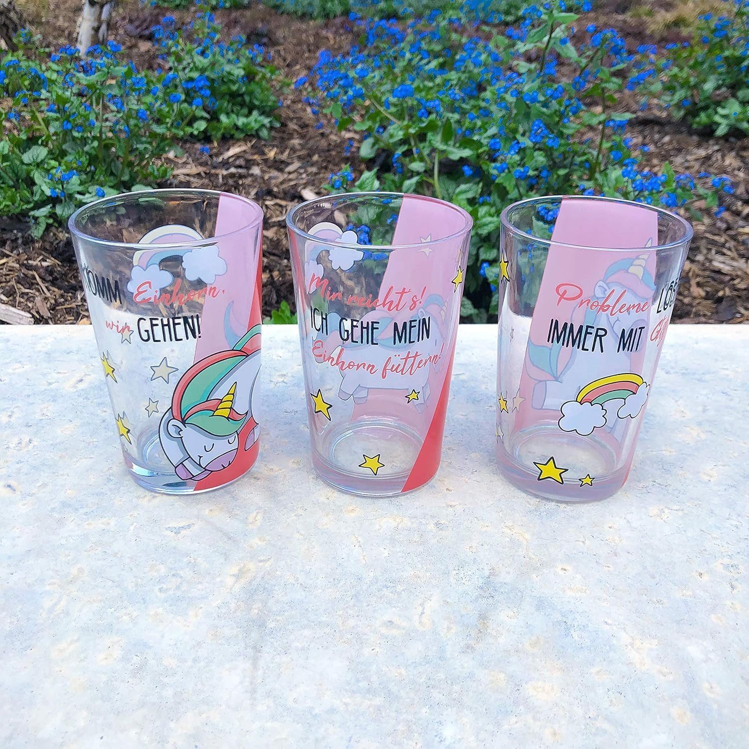 EinhornLiebe Glas Trinkgläser Set Einhorn für Kinder (3 Stück), 3-tlg., Glas