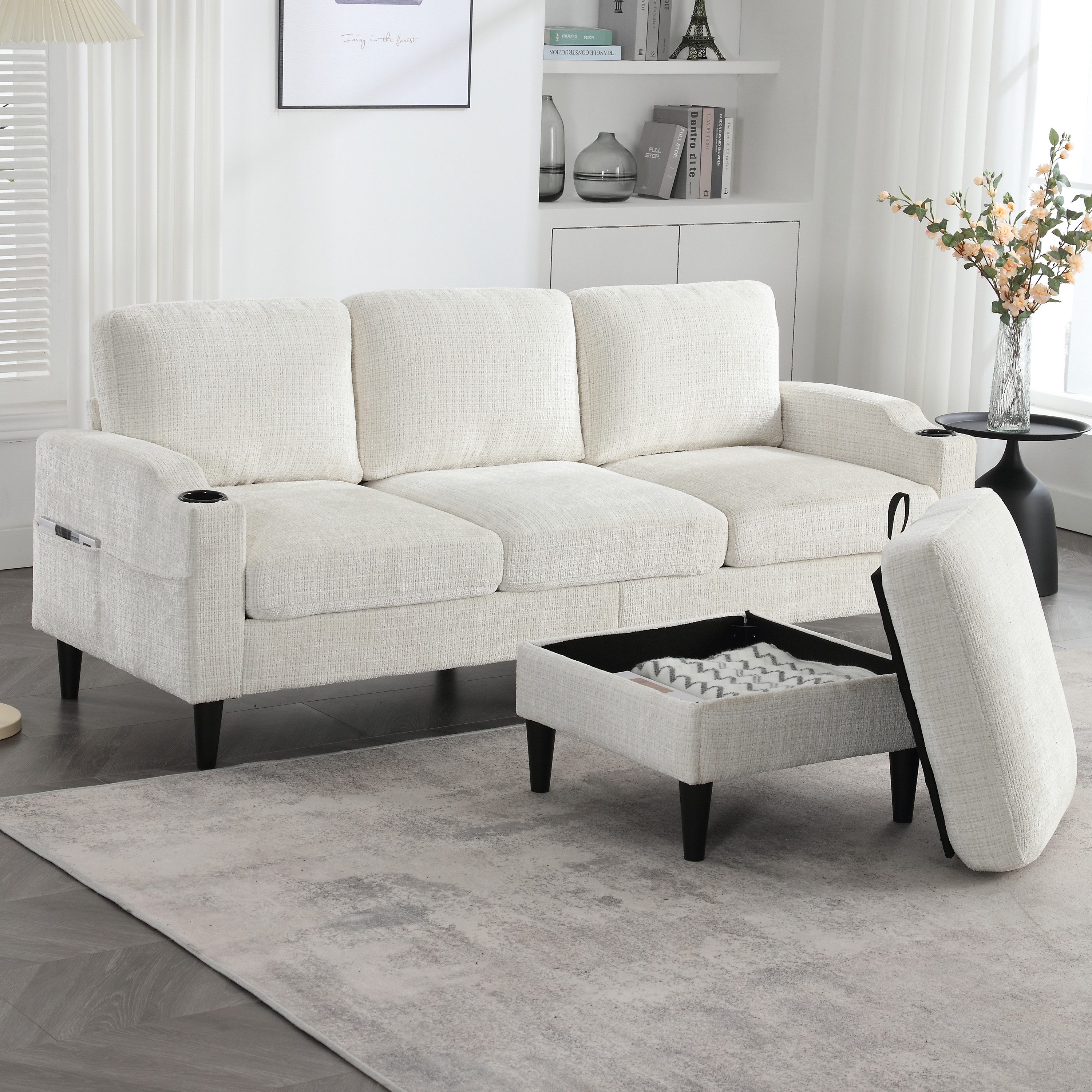 STILVORA Schlafsofa mit bettfunktion,schlafsofa wohnzimmer,sofa mit Hocker & Stauraum