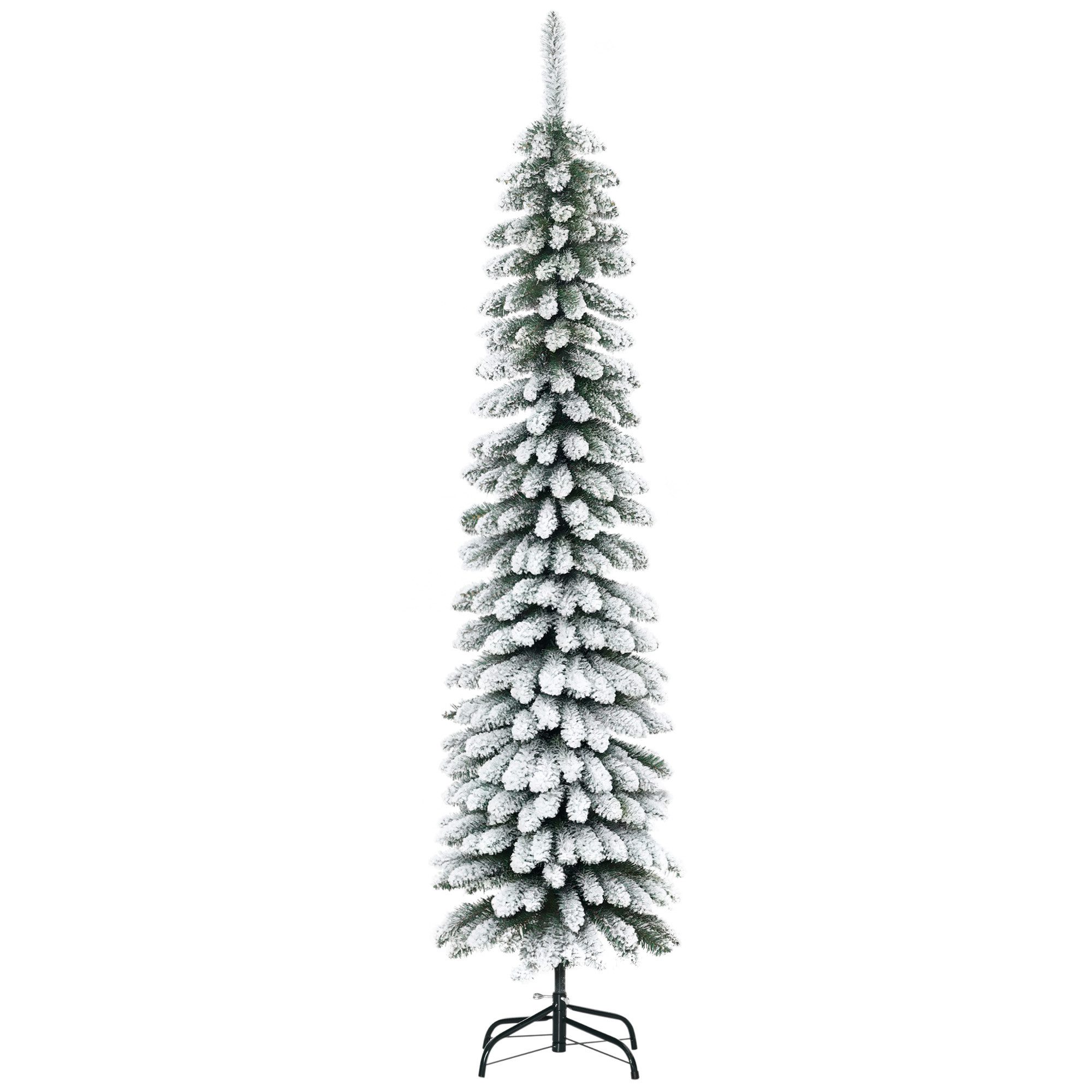 HOMCOM Künstlicher Weihnachtsbaum 180 cm, künstlich, Christbaum, Weihnachtsdeko, für drinnen, Tannenbaum, mit 395 Spitzen, Schnee, Zapfen und klappbar Metallständer, Grün+Weiß