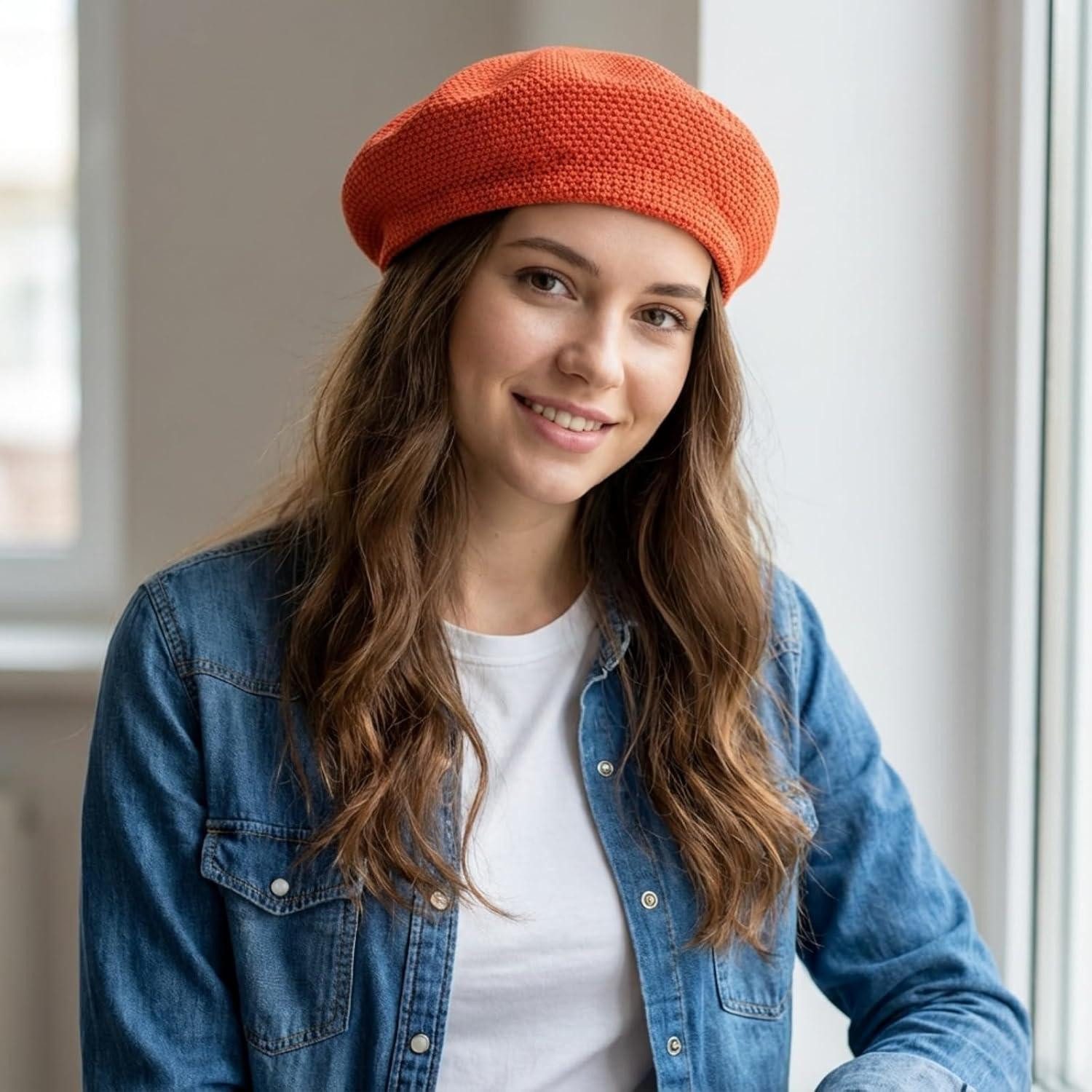 LuxusKollektion Baskenmütze Baskenmütze Damen Barett Beret Sommer Künstler Einheitsgröße-M Orange