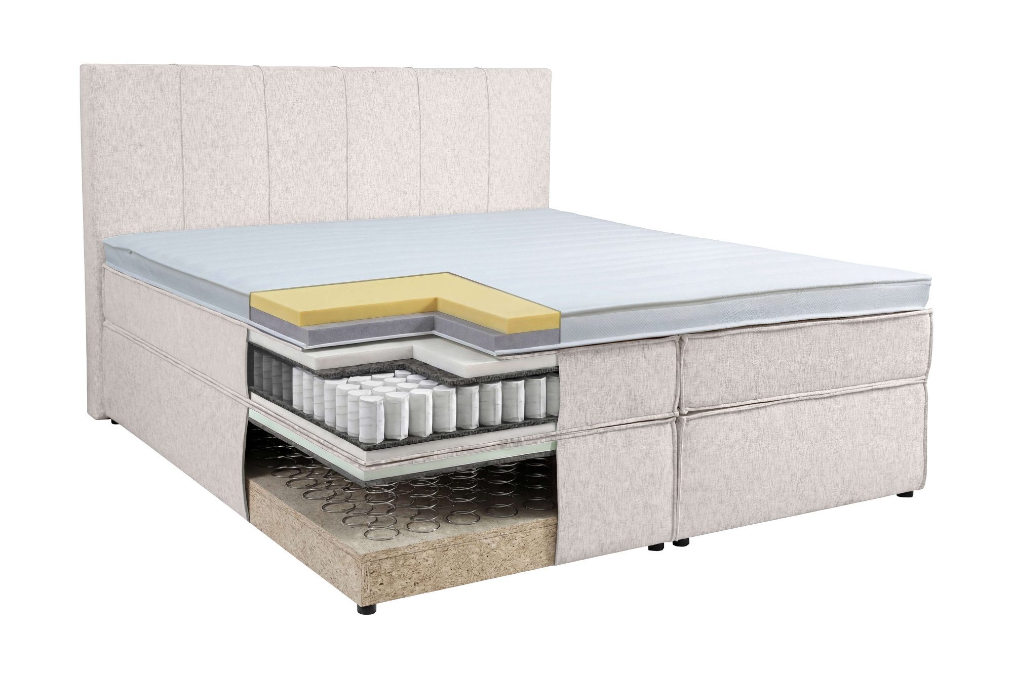 Home affaire Boxspringbett Leon, Doppelbett, Polsterbett, Federkernbett, Komfortbett, 160, 180 cm, inkl. 9 cm Topper, 5-Zonen-Taschen-Federkernmatratze in H3