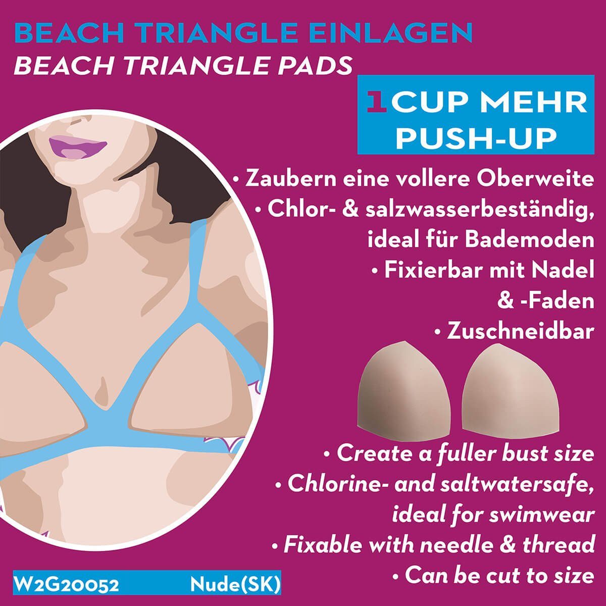 Wasser-Ölmischung Bikini) (Beach W2G2002021343536425262, Schaum Perfect Triangle BH BH-Einlagen Miss Haut Triangle Einlage mit Push-up